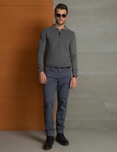 Gri Melanj Slim Fit Triko Kazak - 50193399053