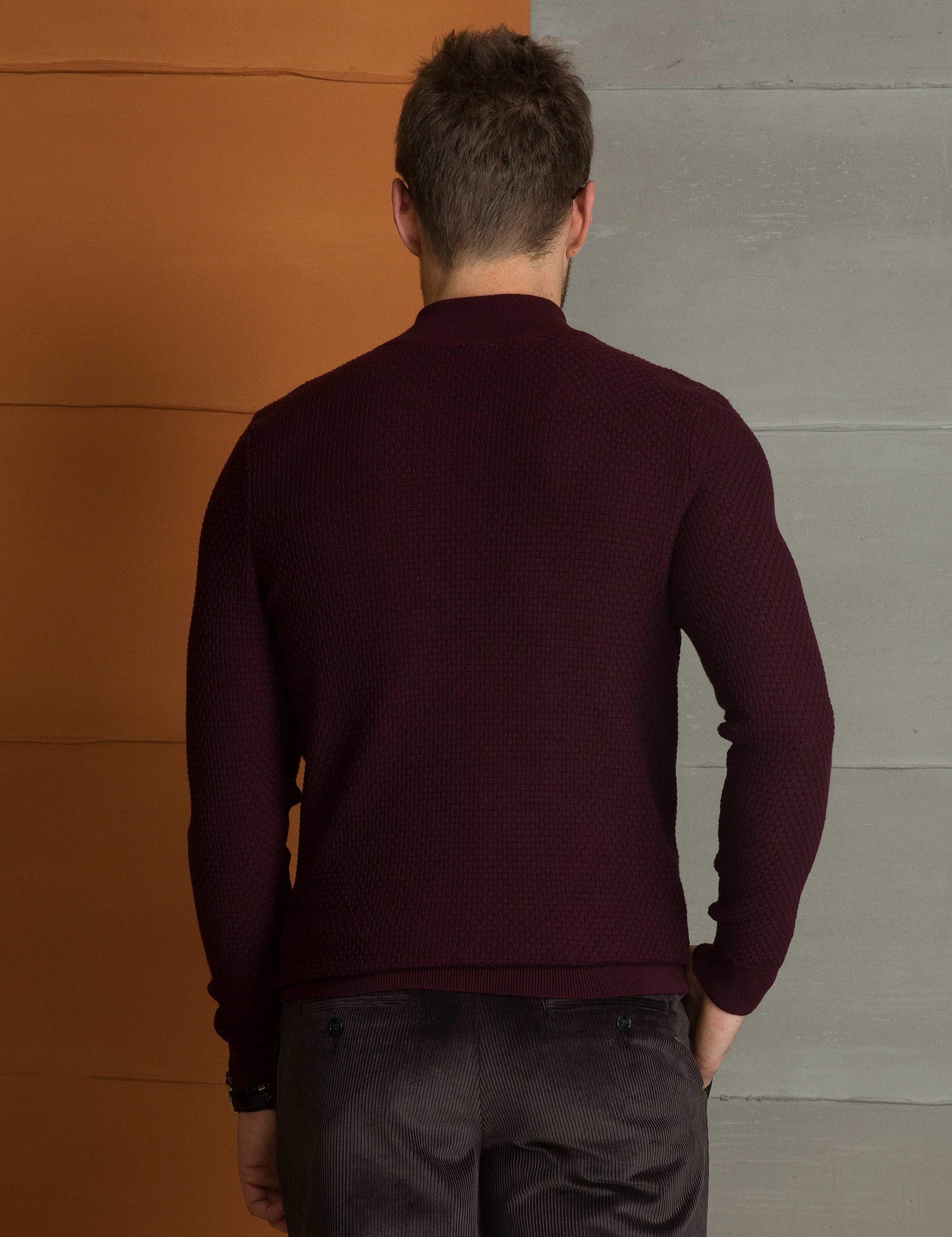 Bordo Slim Fit Triko Kazak - Image 4