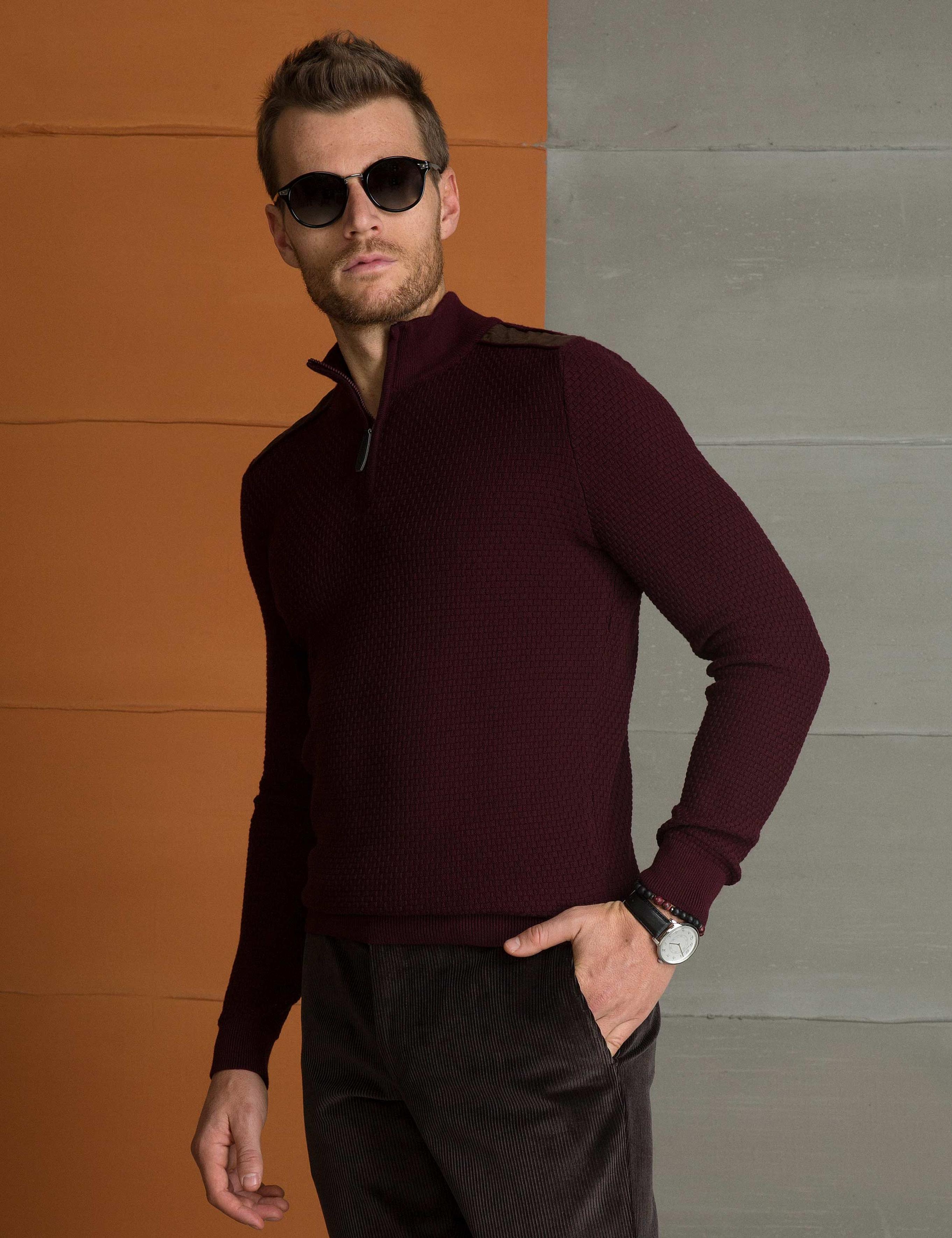 Bordo Slim Fit Triko Kazak