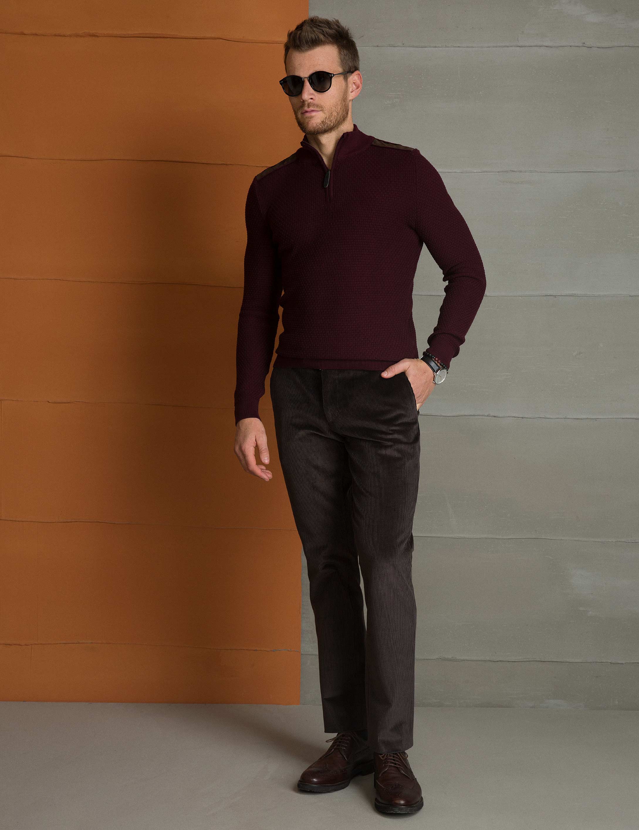 Bordo Slim Fit Triko Kazak
