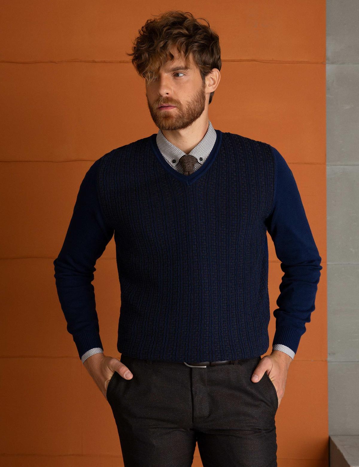 Lacivert Slim Fit Triko Kazak - 50193408034