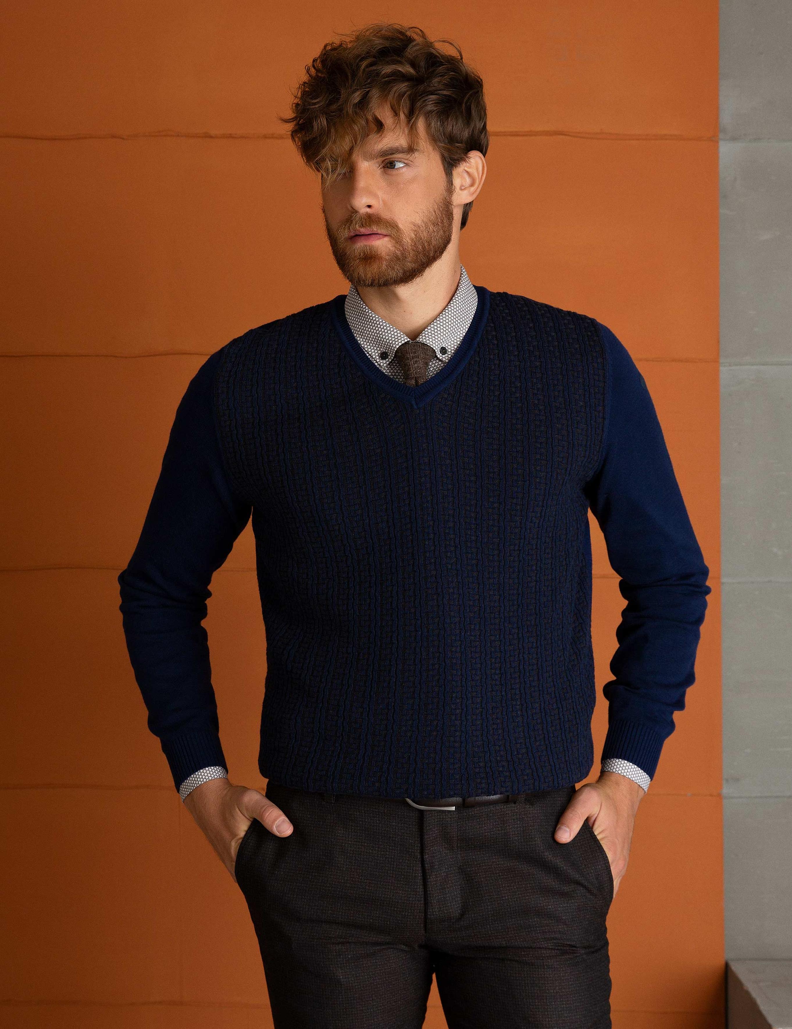 Lacivert Slim Fit Triko Kazak