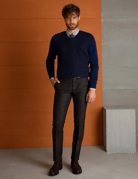 Lacivert Slim Fit Triko Kazak - 50193408034