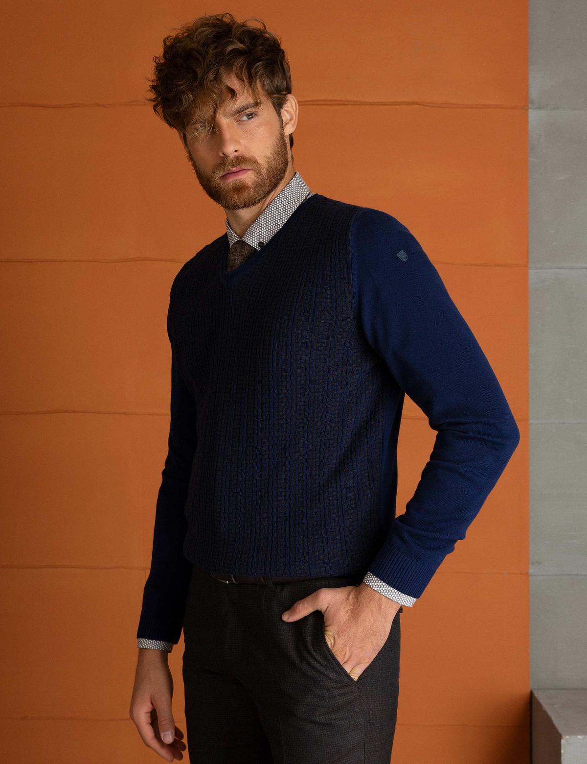 Lacivert Slim Fit Triko Kazak - 50193408034