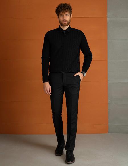 Antrasit Melanj Slim Fit V Yaka Triko Kazak - 50193408044