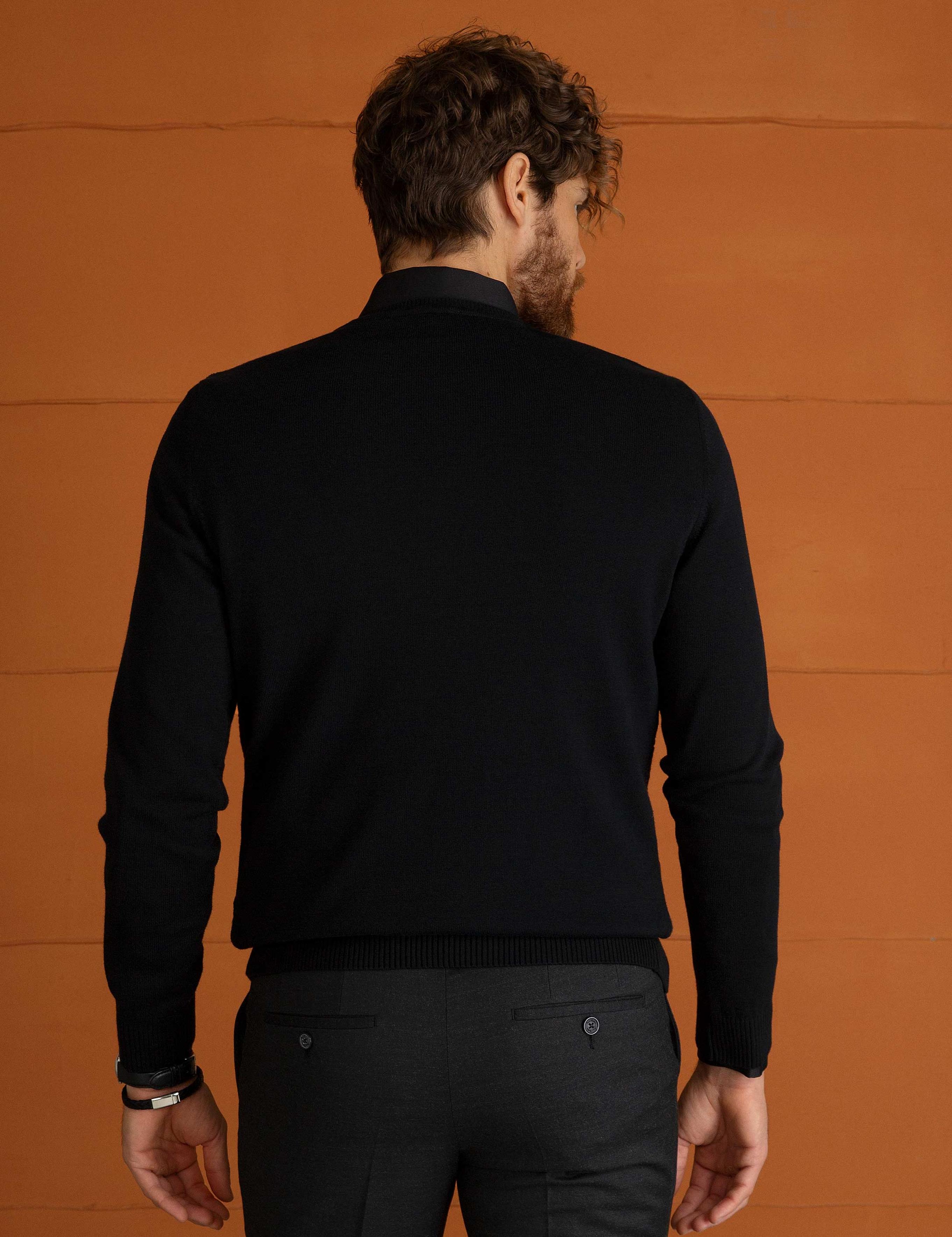 Antrasit Melanj Slim Fit V Yaka Triko Kazak