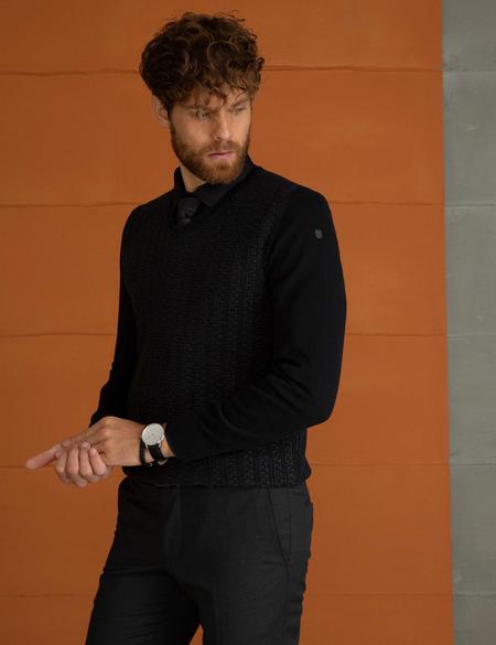 Antrasit Melanj Slim Fit V Yaka Triko Kazak - 50193408044