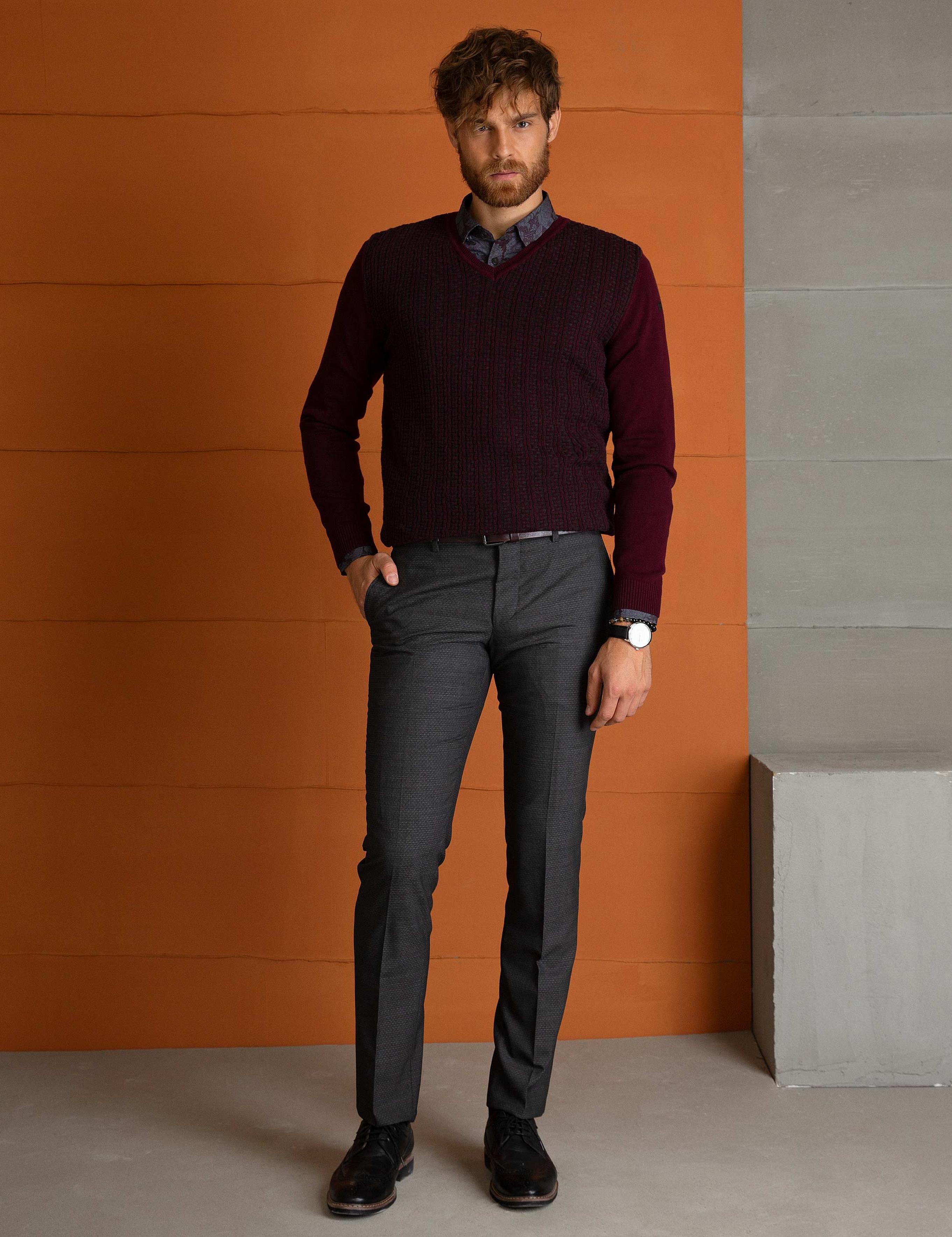 Bordo Slim Fit Kazak