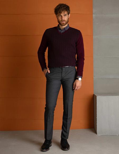 Bordo Slim Fit Kazak - 50193408054