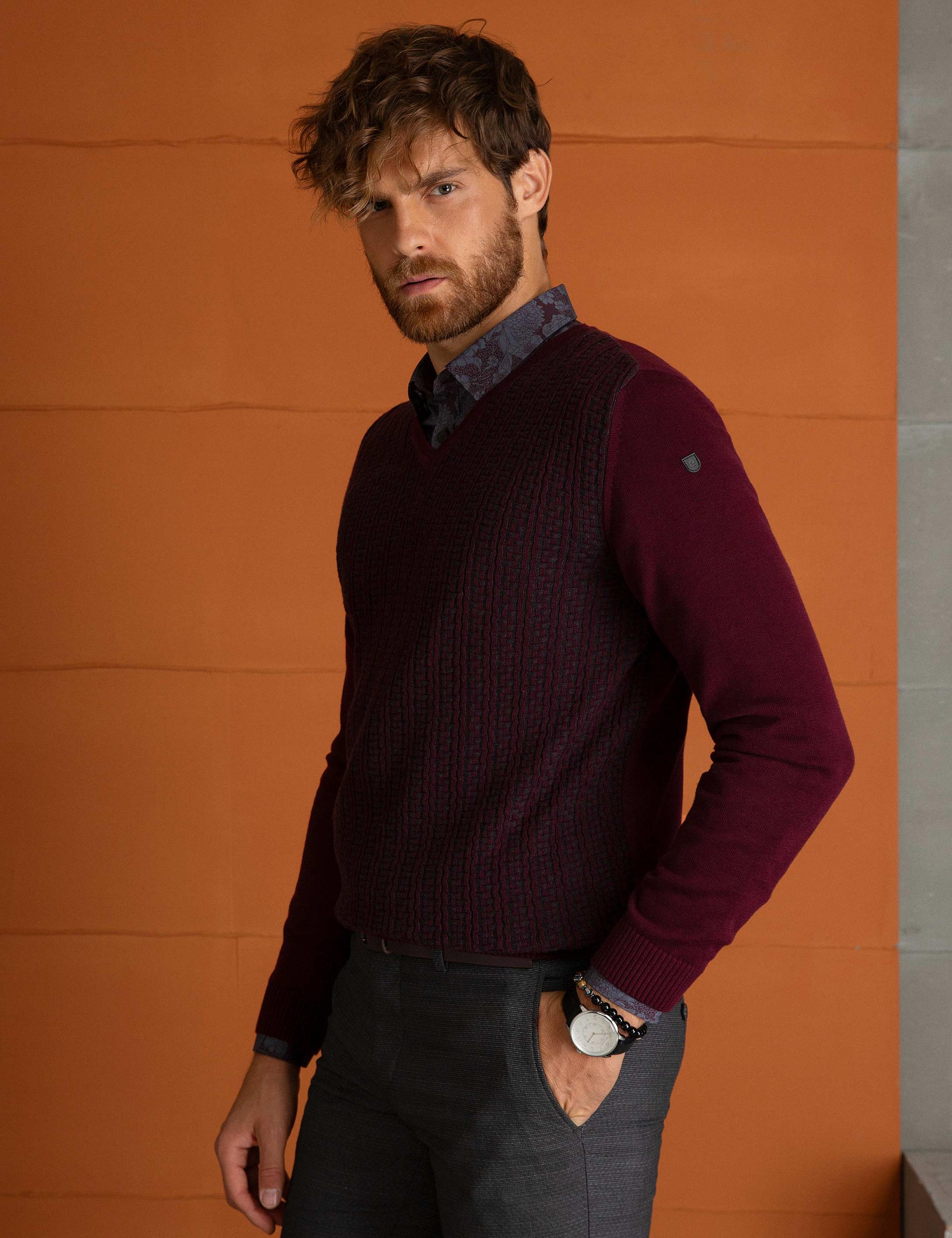 Bordo Slim Fit Kazak