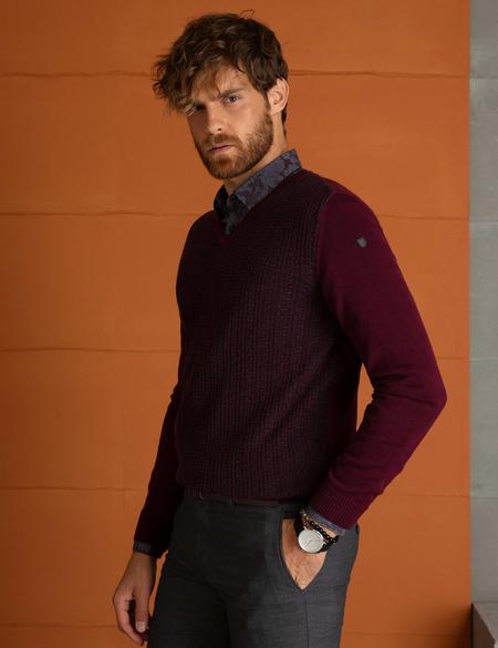 Bordo Slim Fit Kazak - 50193408054