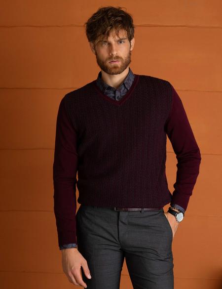 Bordo Slim Fit Kazak - 50193408054