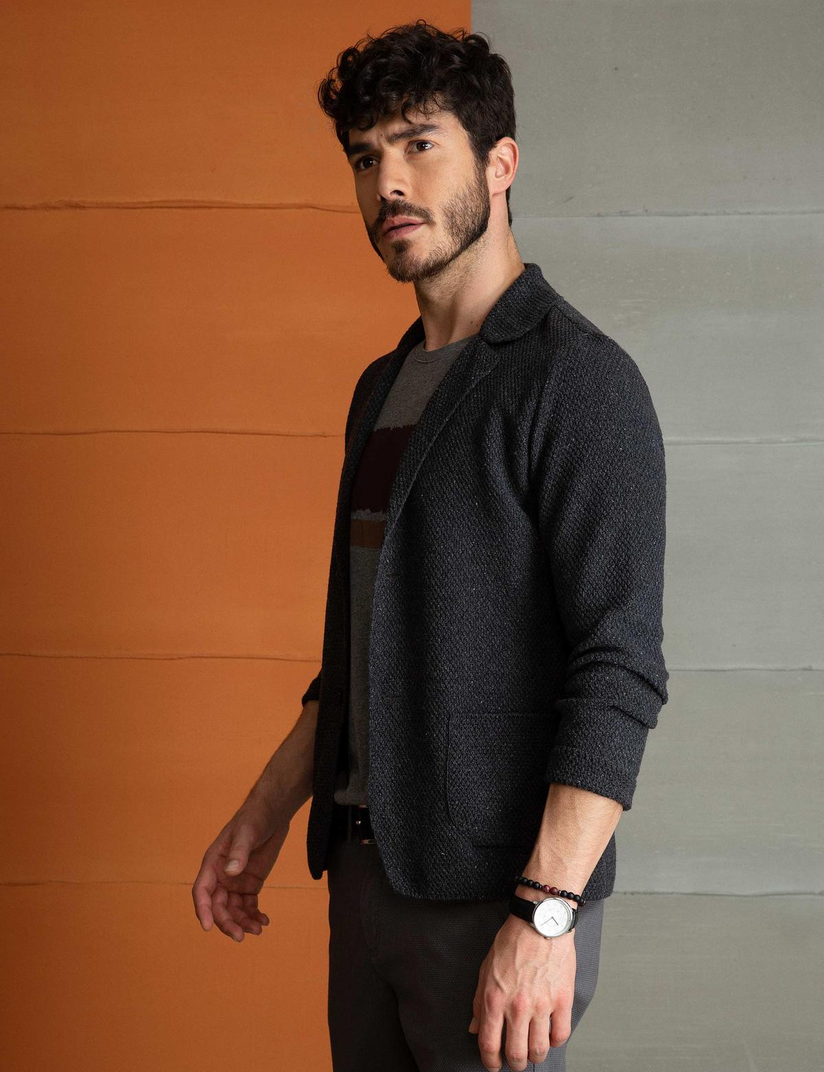 Antrasit Melanj Slim Fit Triko Hırka - 50193421043