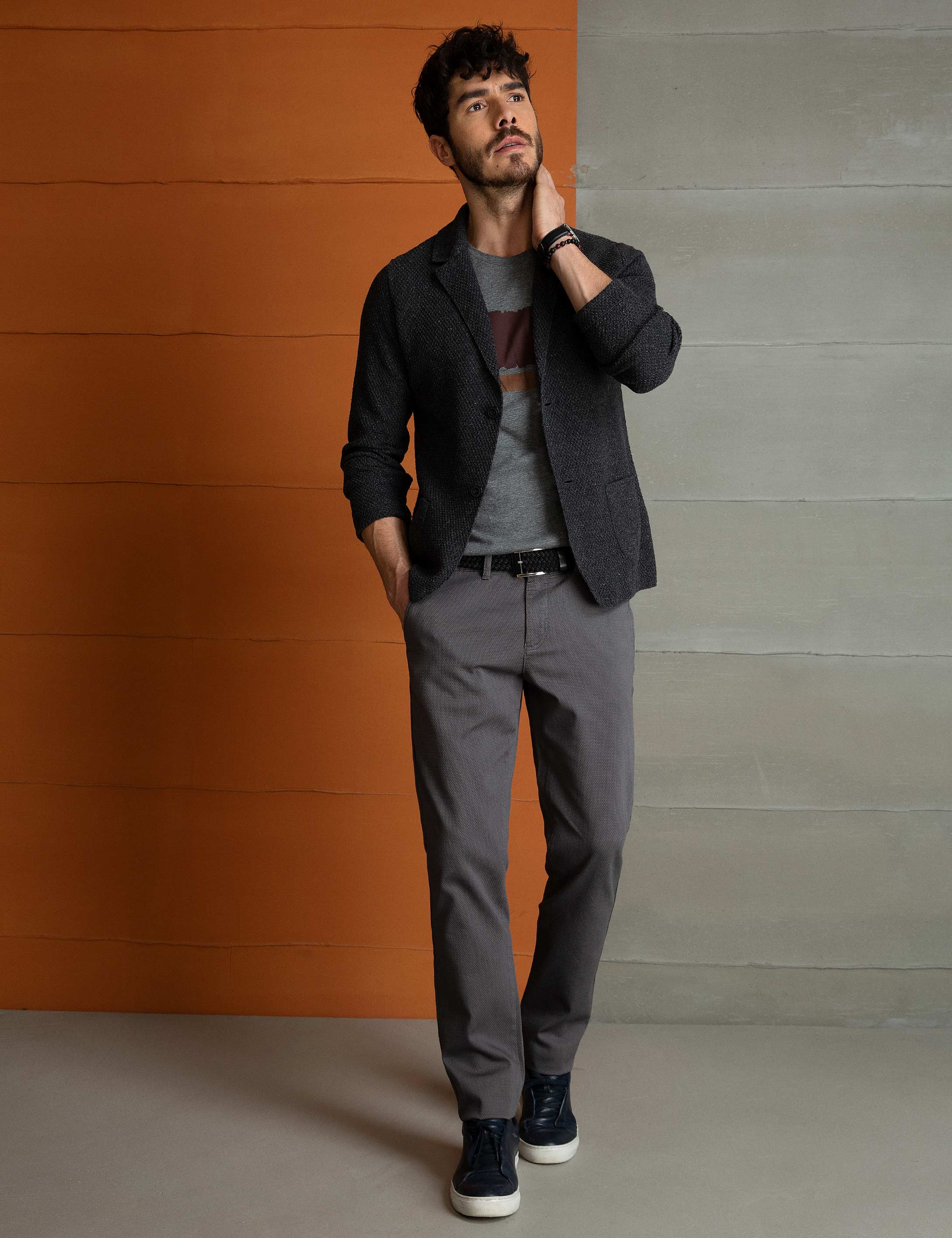 Antrasit Melanj Slim Fit Triko Hırka - Image 1