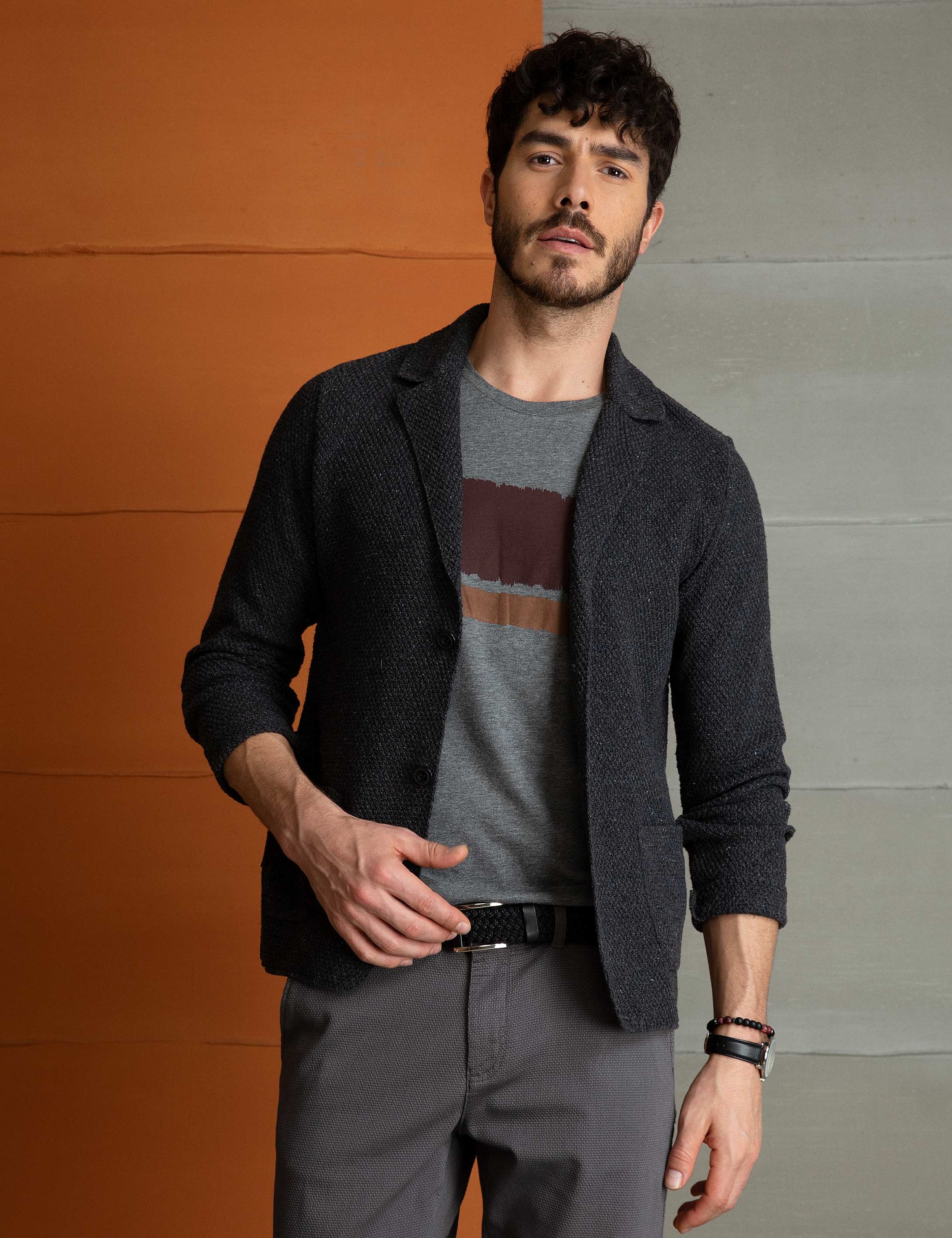 Antrasit Melanj Slim Fit Triko Hırka - Image 2