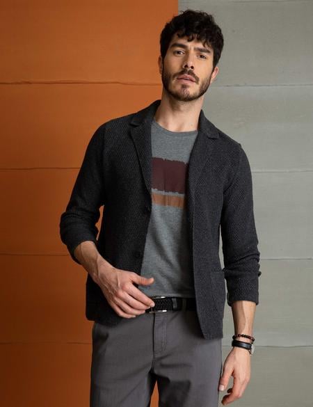 Antrasit Melanj Slim Fit Triko Hırka - 50193421043