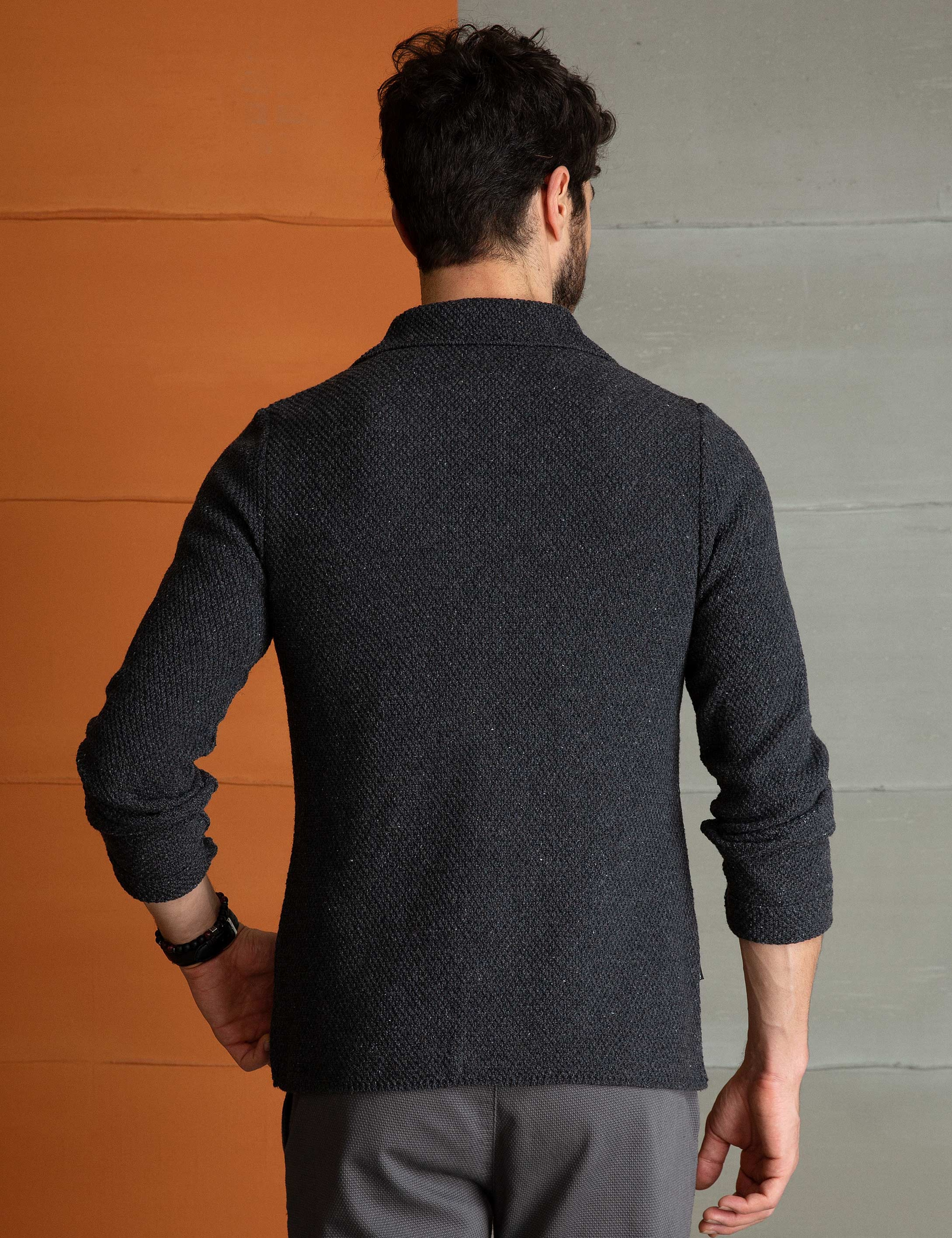 Antrasit Melanj Slim Fit Triko Hırka - Image 4