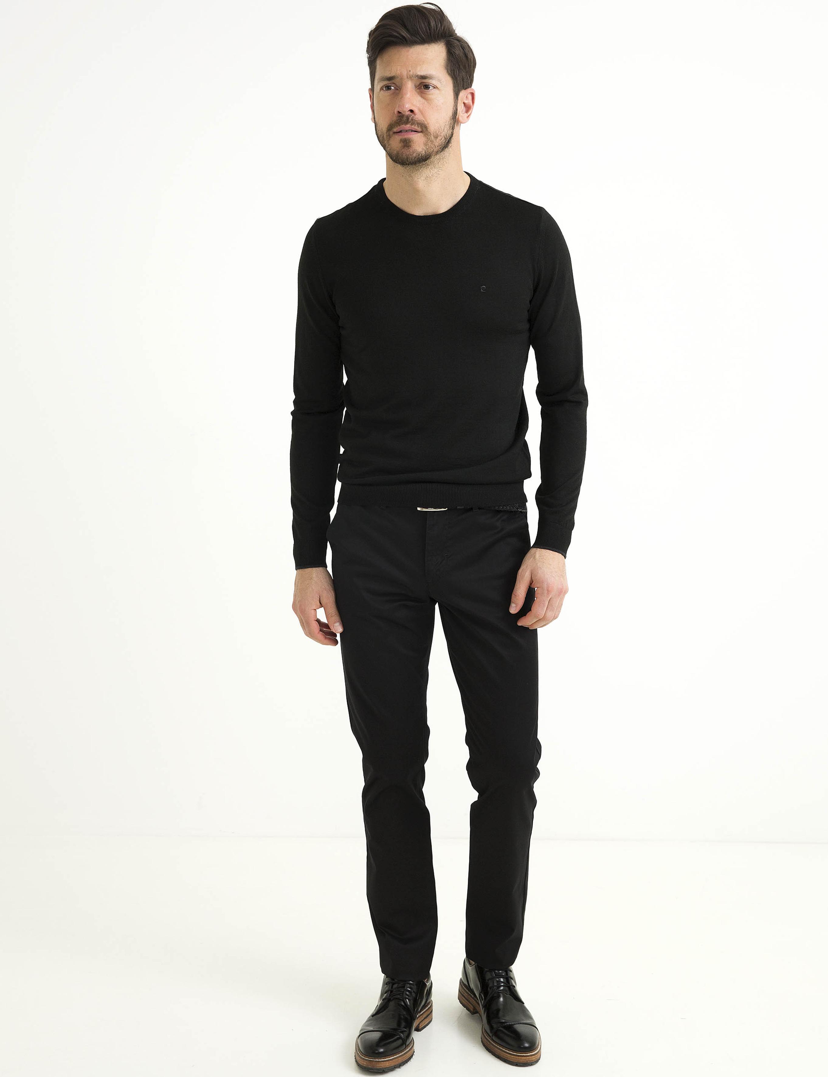 Siyah Slim Fit Bisiklet Yaka Yün Karışımlı Basic Triko Kazak