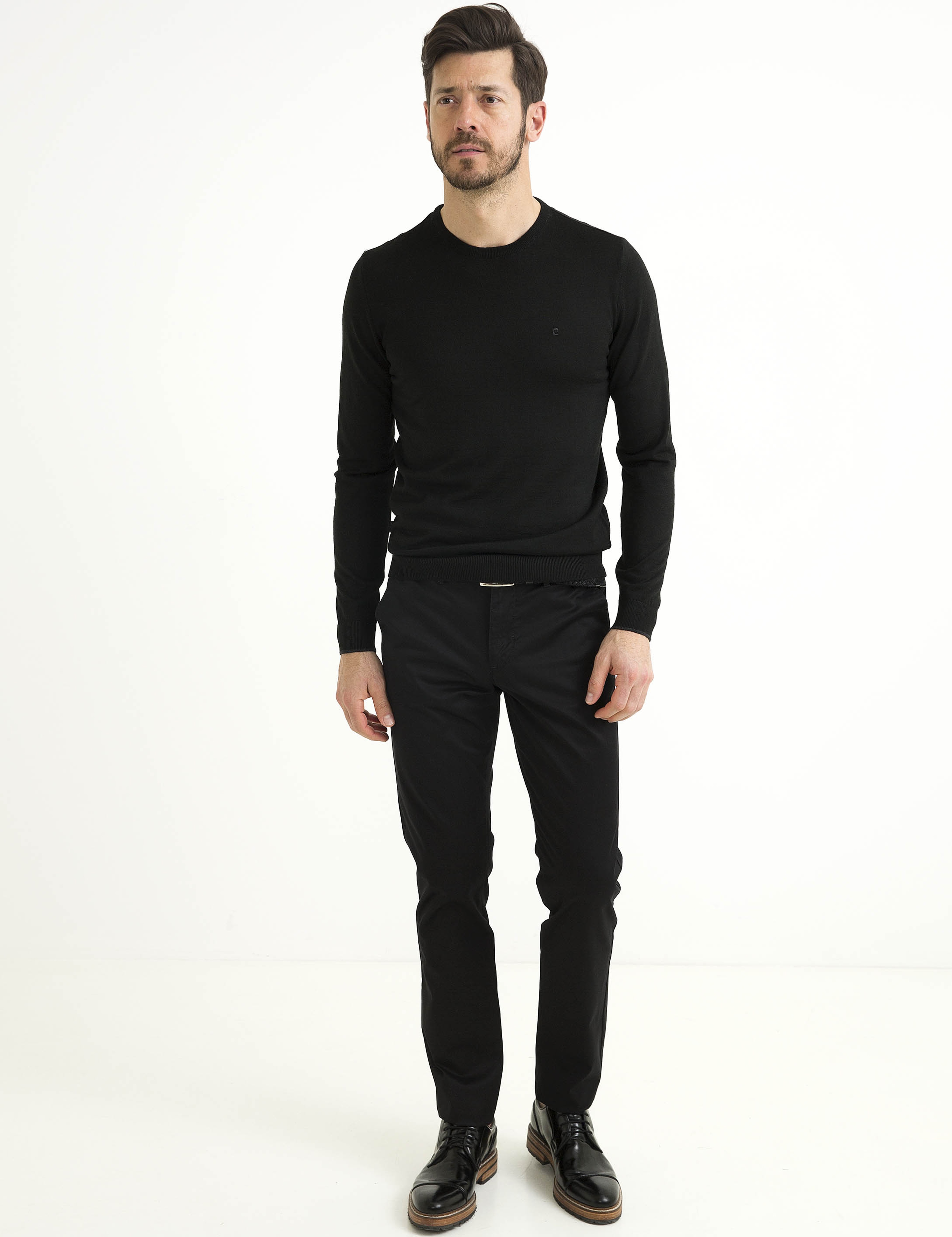 Siyah Slim Fit Bisiklet Yaka Yün Karışımlı Basic Triko Kazak - Image 2