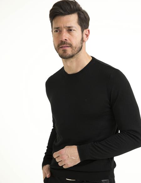 Siyah Slim Fit Bisiklet Yaka Yün Karışımlı Basic Triko Kazak - 50193440001