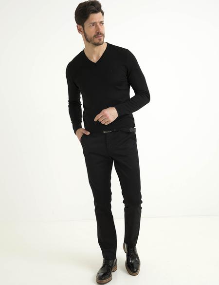 Siyah Slim Fit Basic Triko Kazak - 50193441003