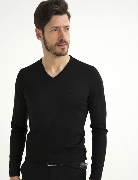 Siyah Slim Fit Basic Triko Kazak - 50193441003