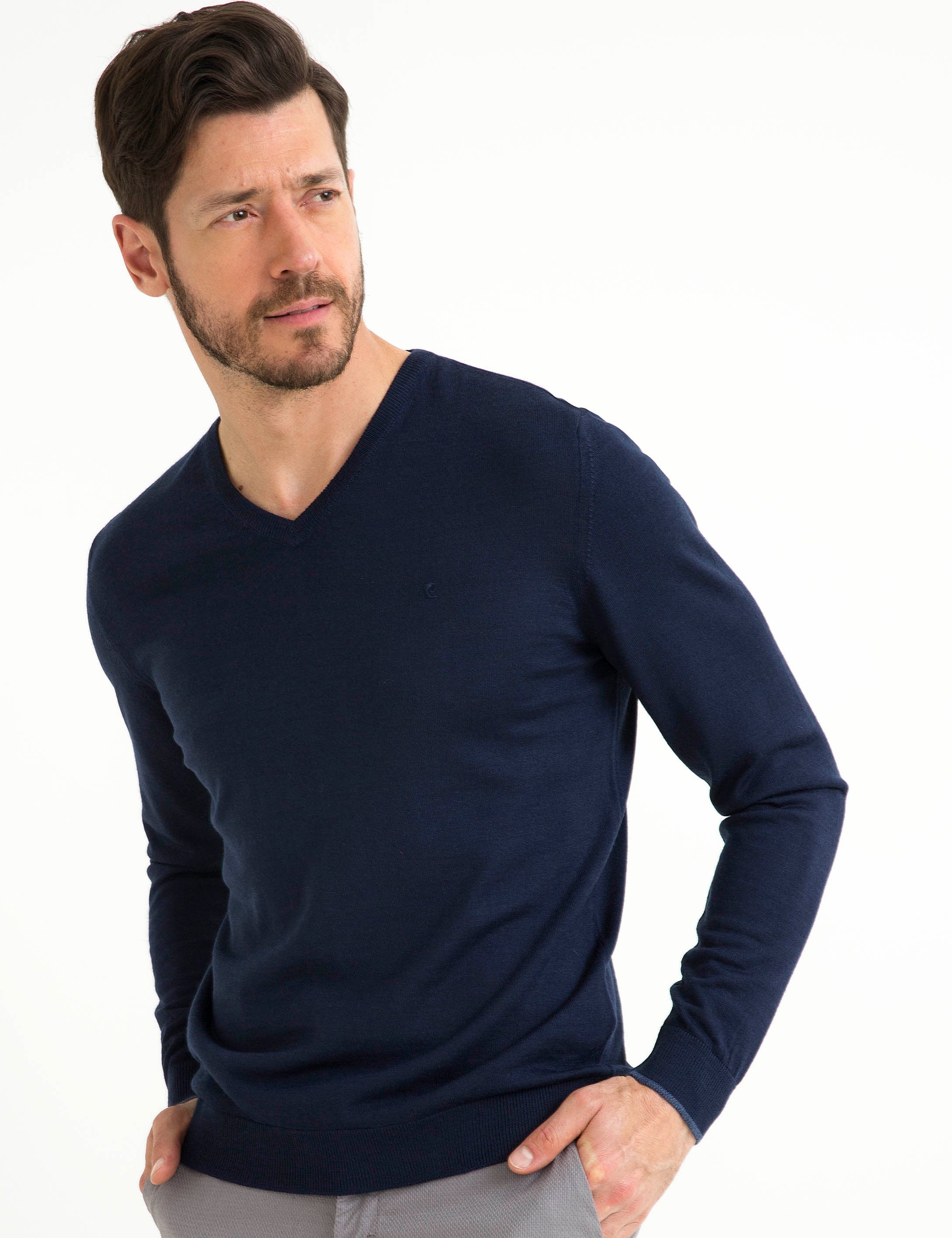 Lacivert Slim Fit Basic Triko Kazak