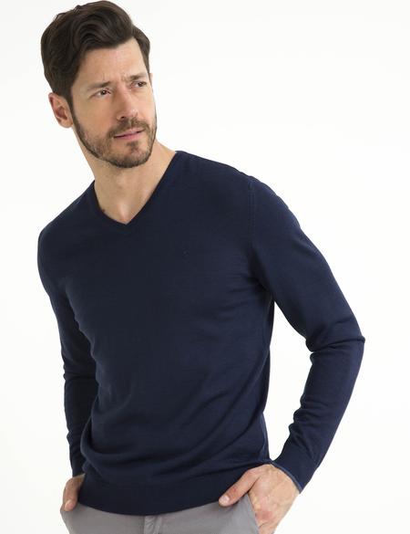 Lacivert Slim Fit Basic Triko Kazak - 50193441011