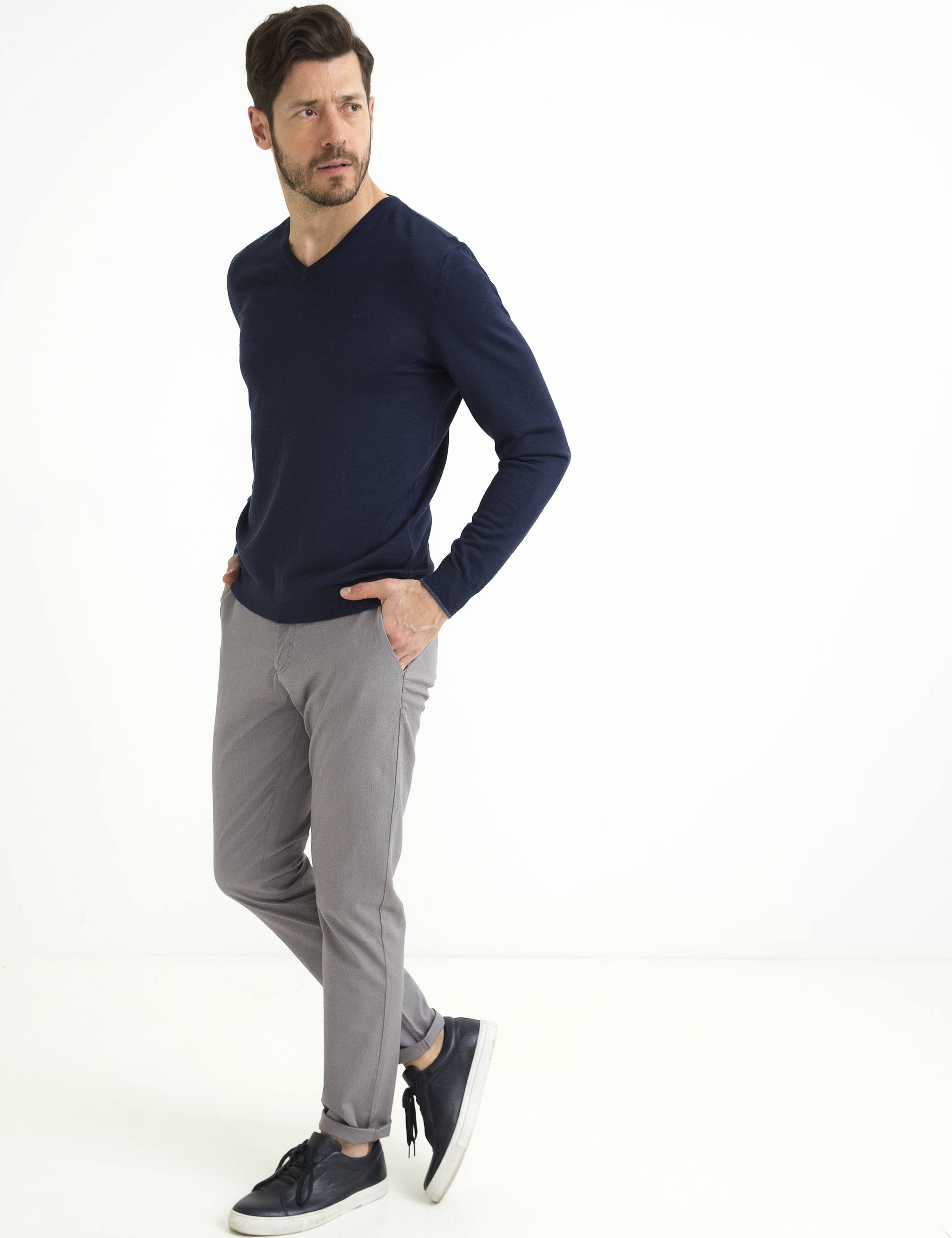 Lacivert Slim Fit Basic Triko Kazak - Image 2