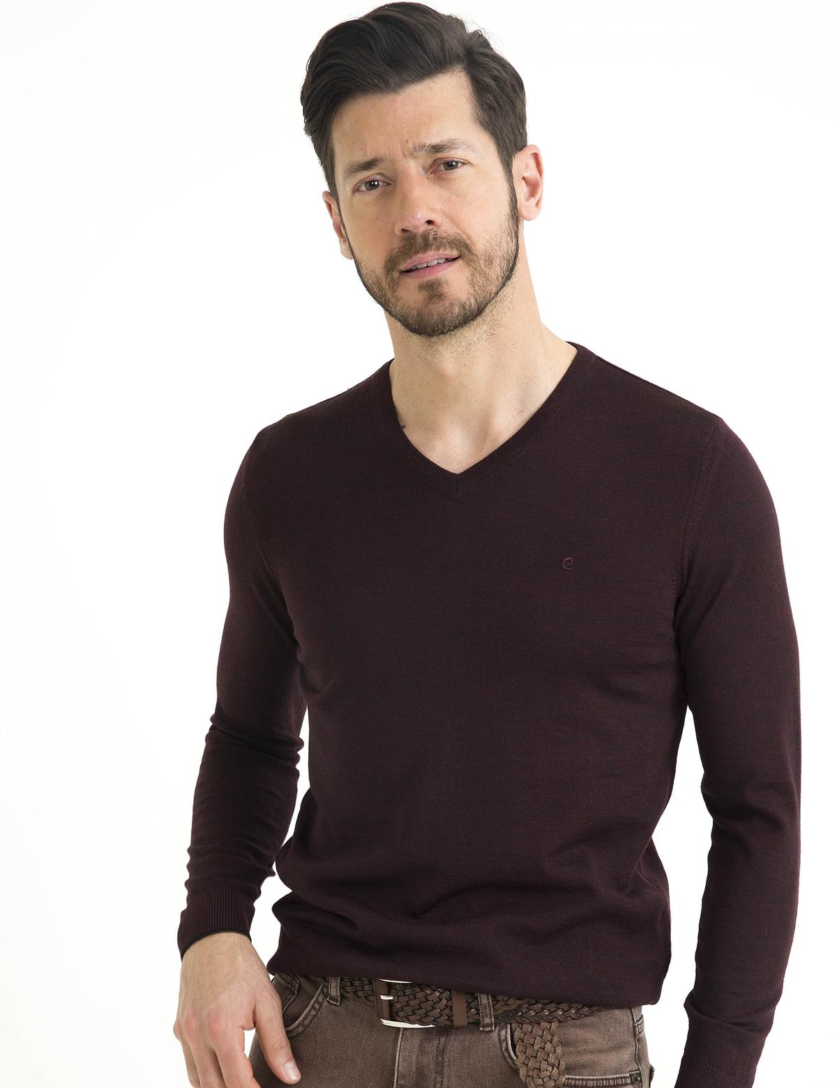 Bordo Slim Fit Basic Triko Kazak - 50193441021