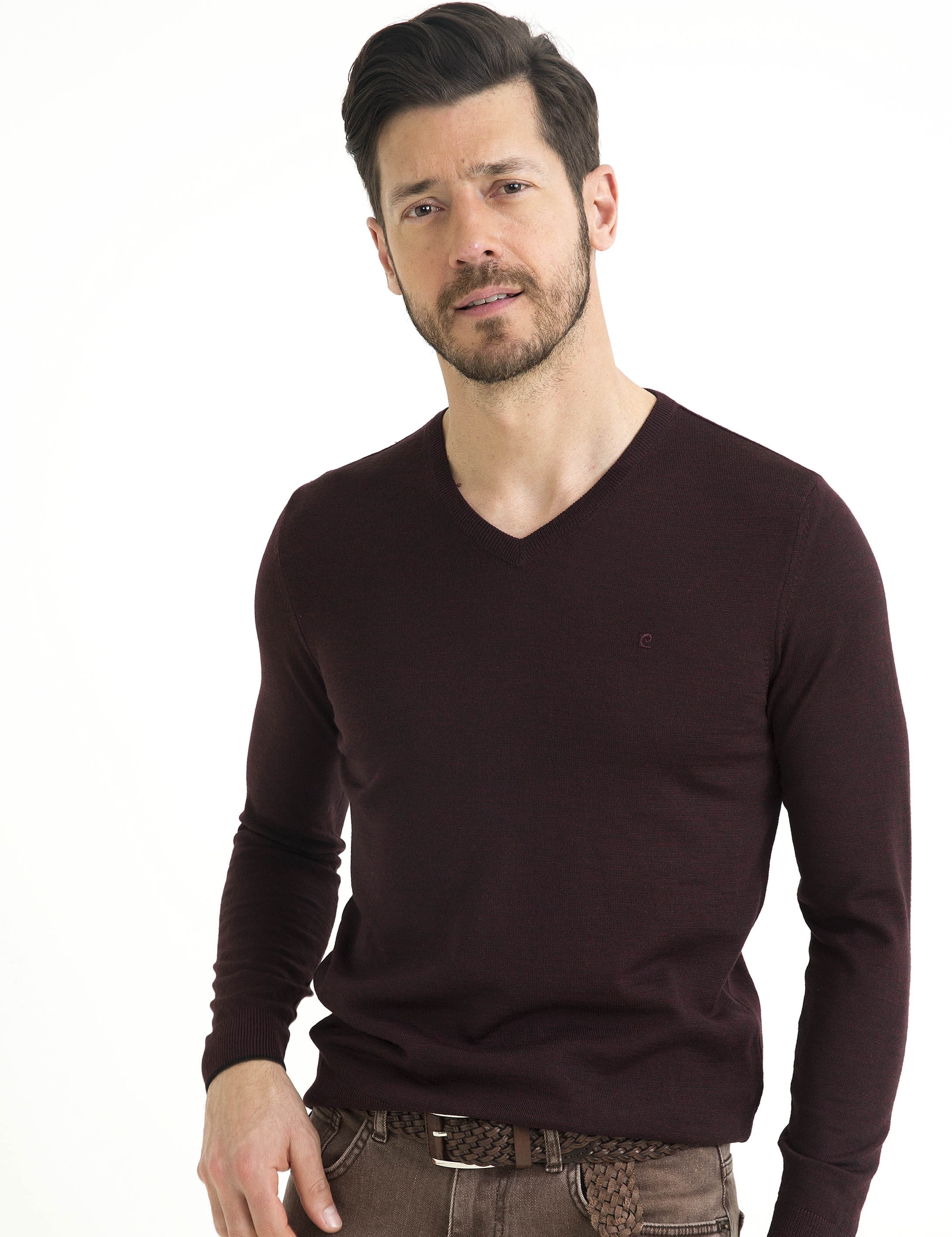 Bordo Slim Fit Basic Triko Kazak - Image 2