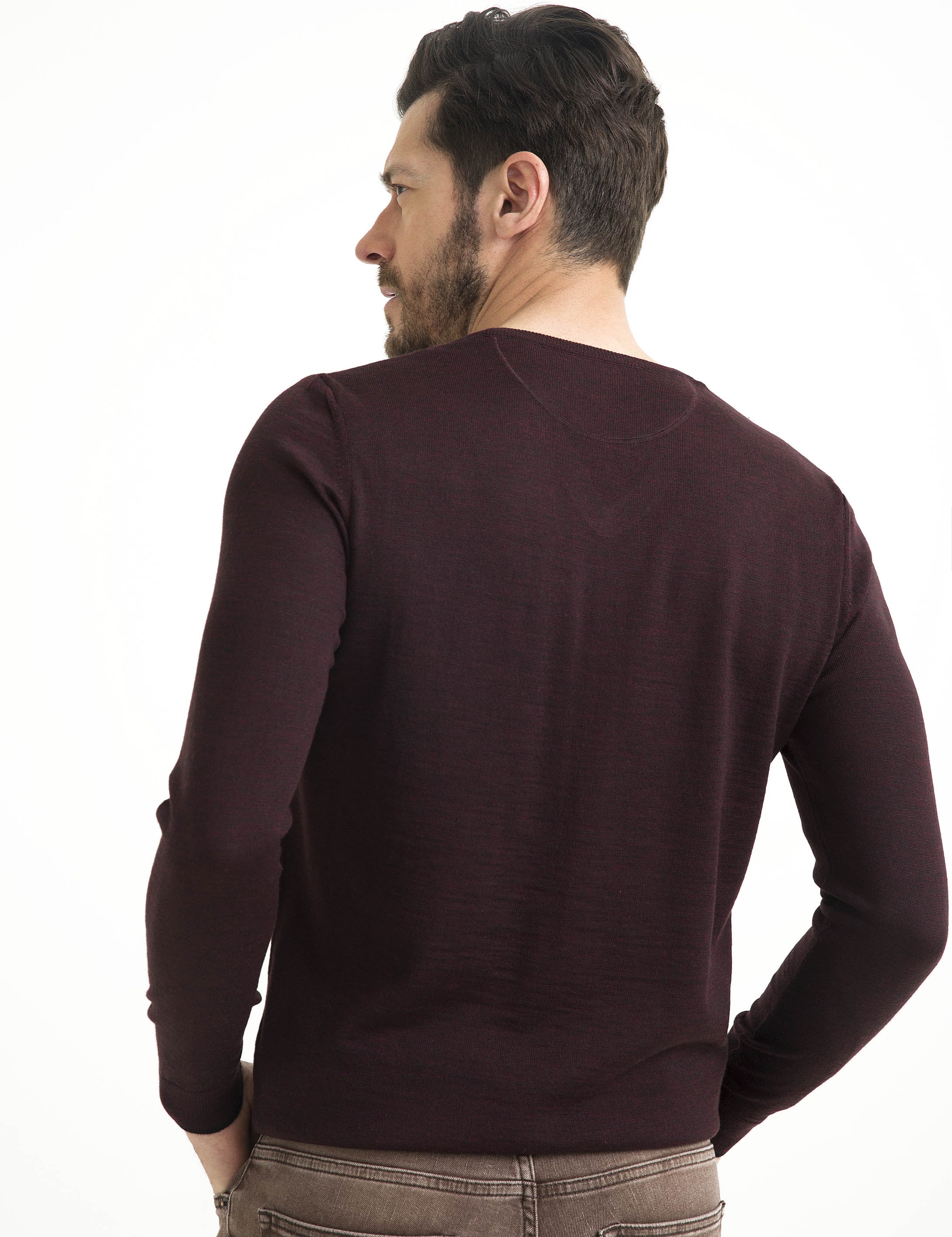 Bordo Slim Fit Basic Triko Kazak - Image 4