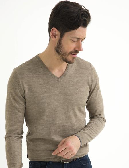 Bej Slim Fit Basic Triko Kazak - 50193441053