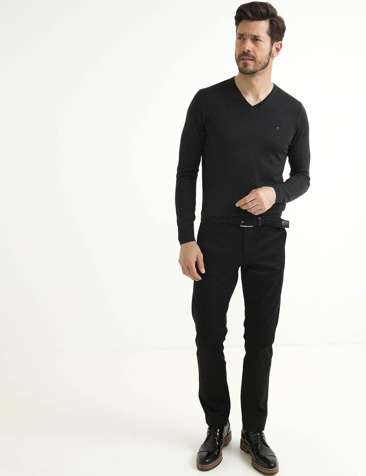 Antrasit Melanj Slim Fit Basic Kazak - 50193441064