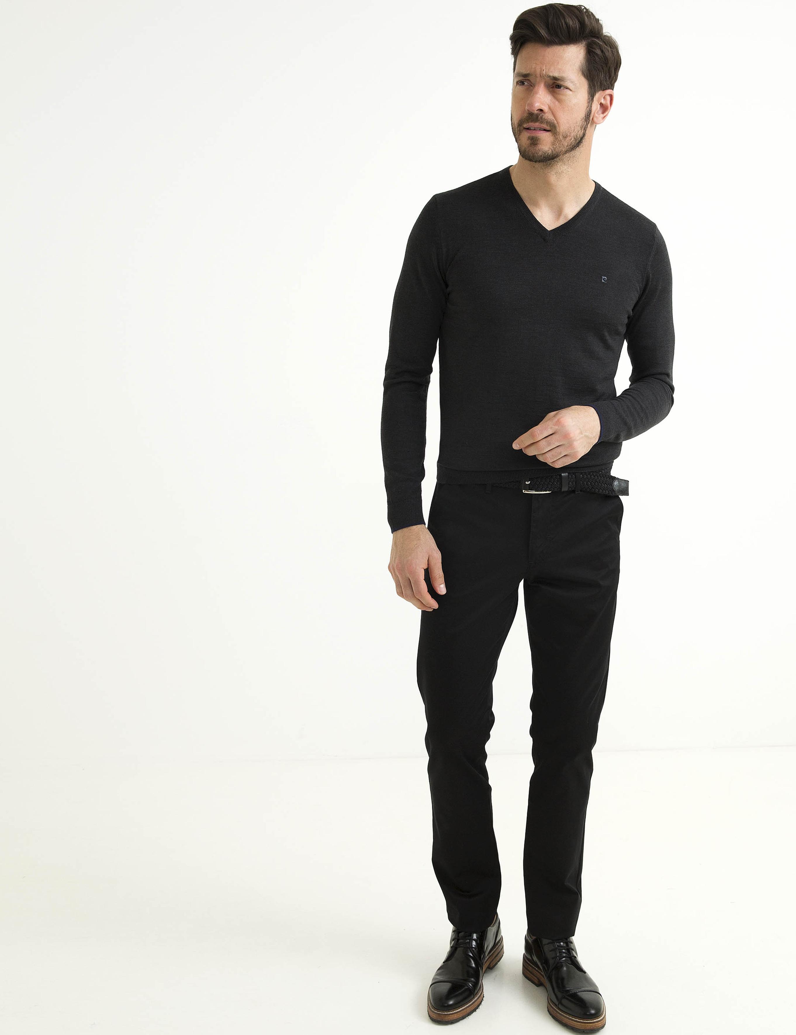 Antrasit Melanj Slim Fit Basic Kazak