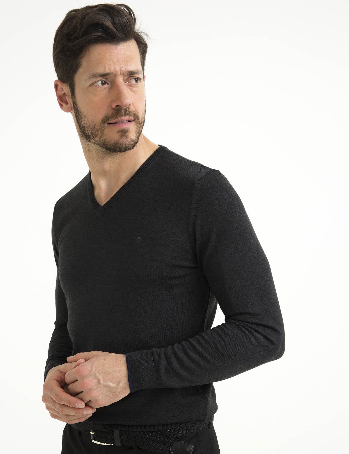 Antrasit Melanj Slim Fit Basic Kazak