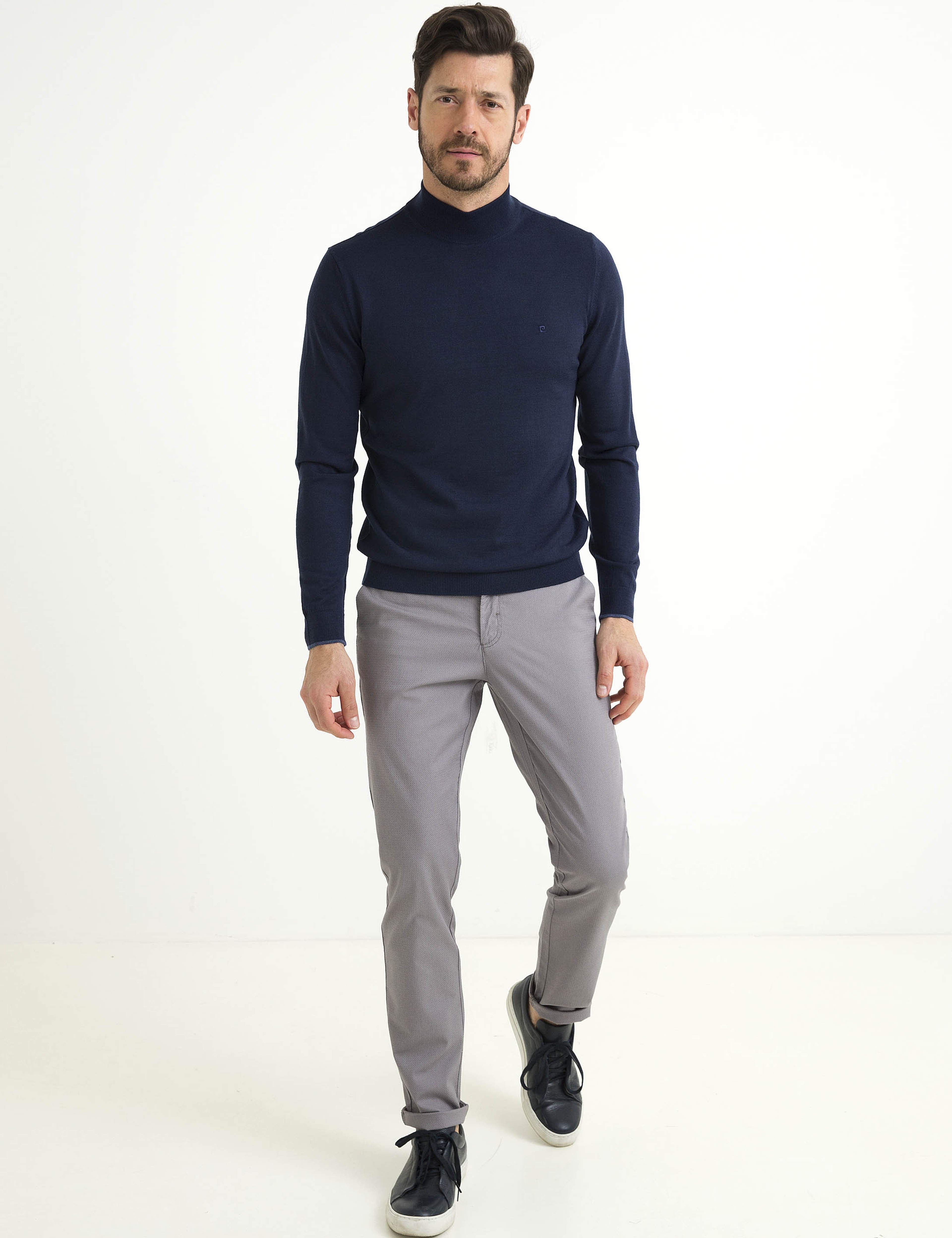 Lacivert Slim Fit Yarım Balıkçı Yaka Yün Karışımlı Basic Triko Kazak - Image 1