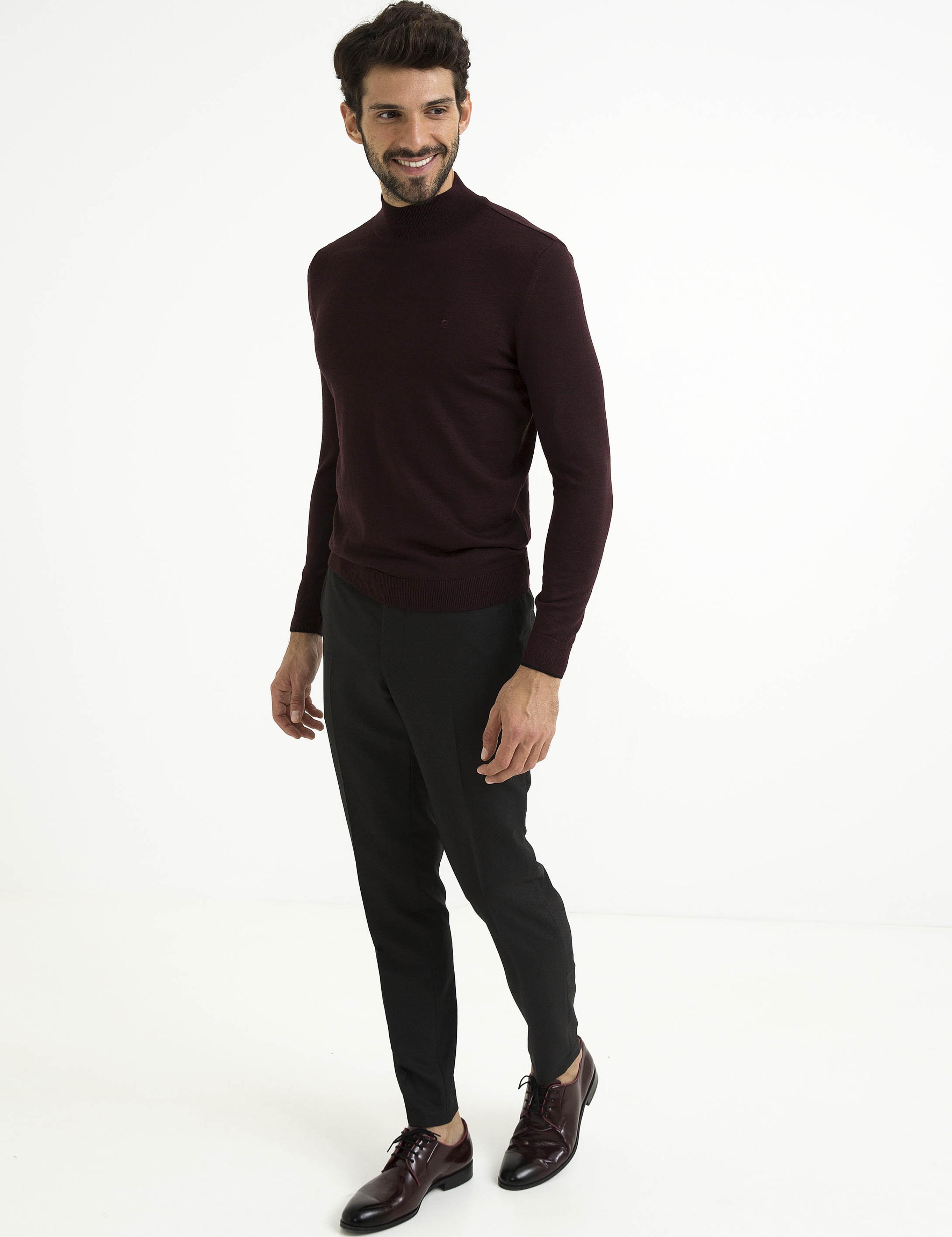 Bordo Slim Fit Basic Triko Kazak