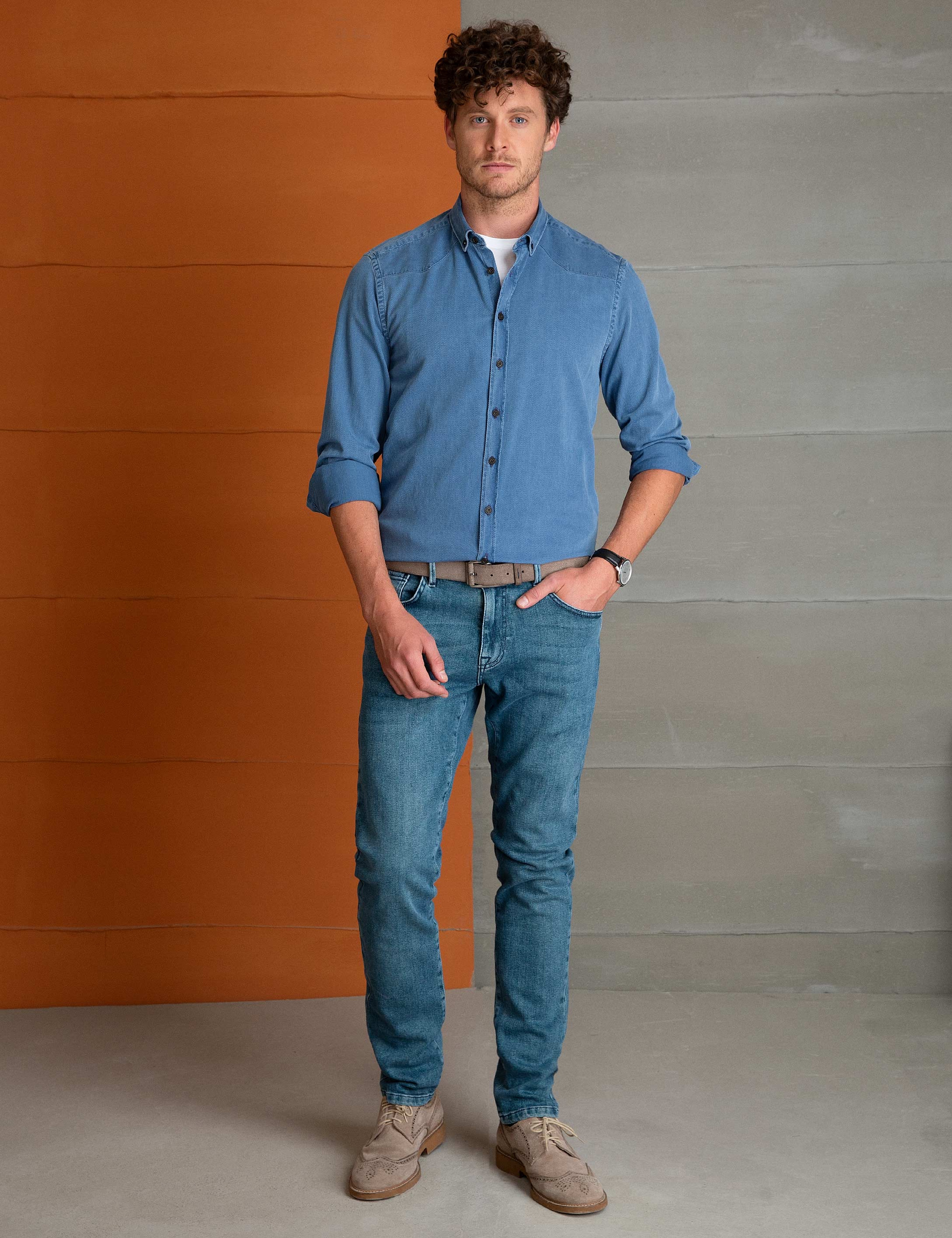 Denim Mavi Slim Fit Gömlek