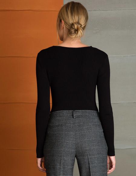 Siyah Slim Fit V Yaka Triko Kazak - 50197344028