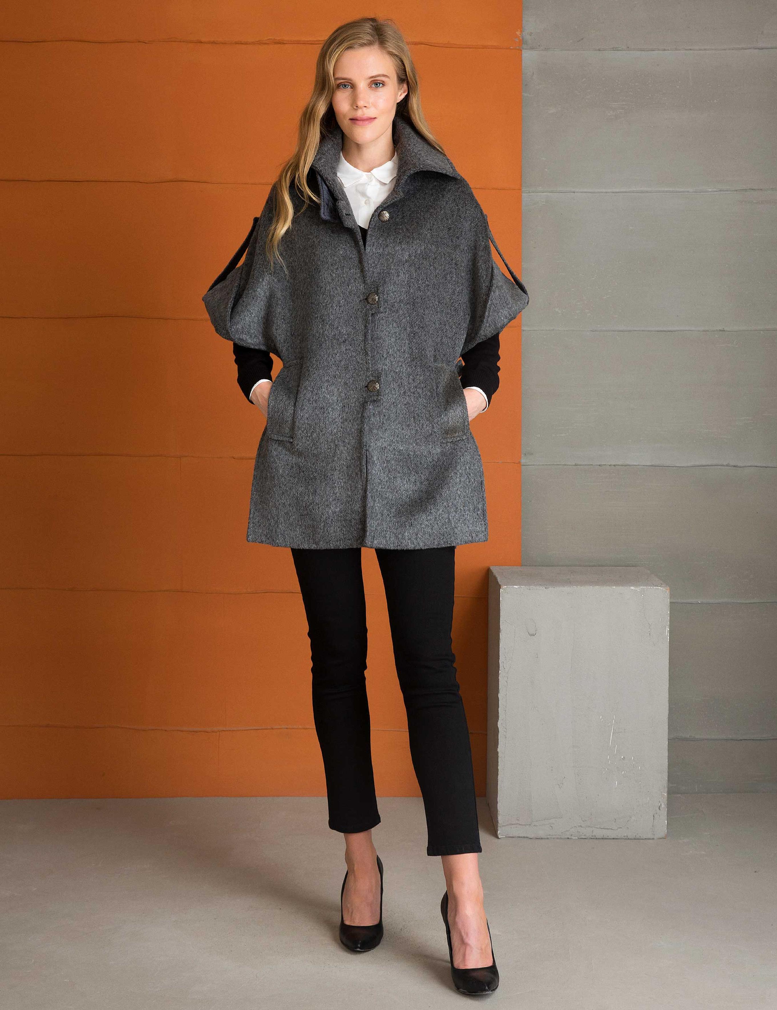 Gri Regular Fit Kaşe Kaban