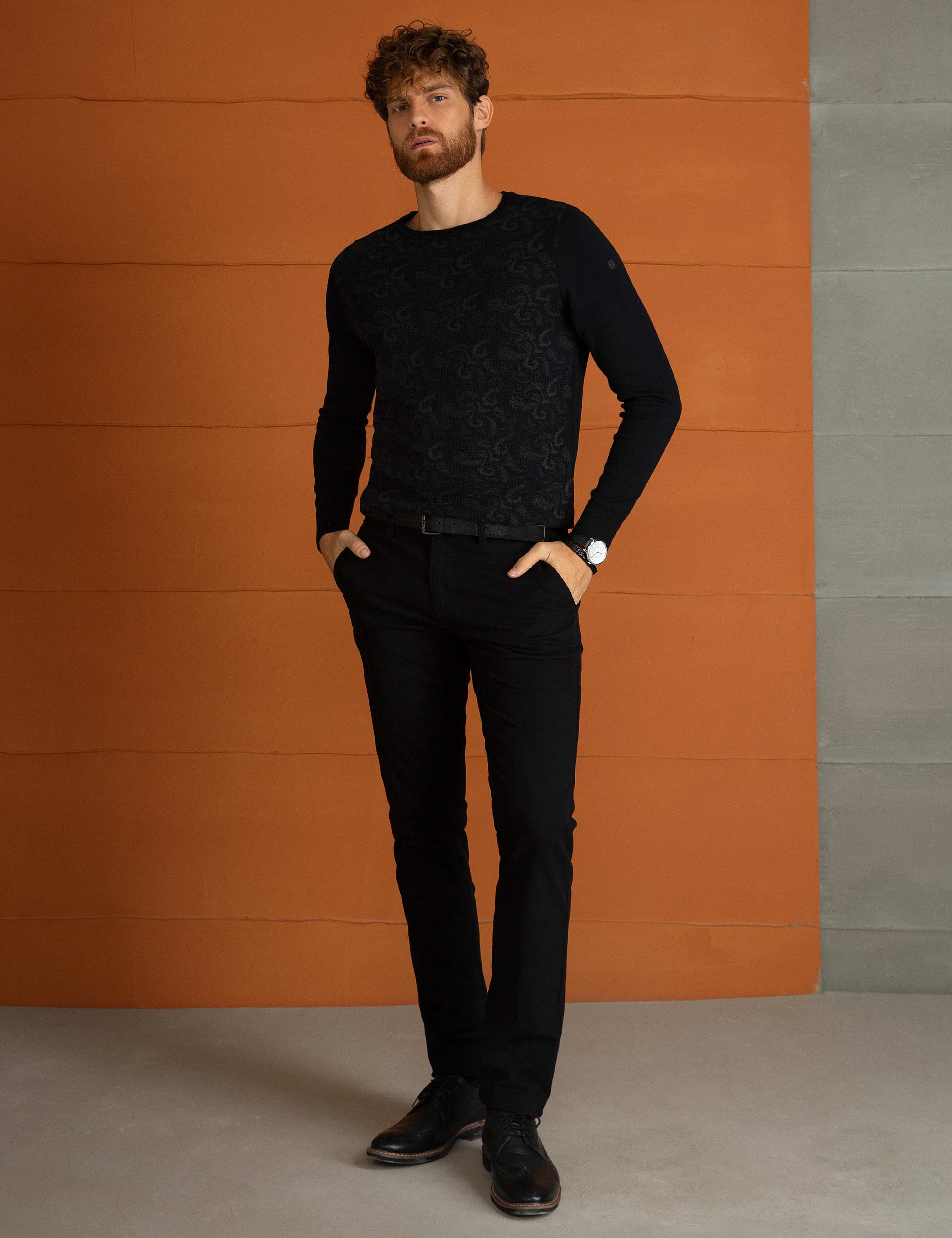 Siyah Slim Fit Chino Pantolon - Image 1