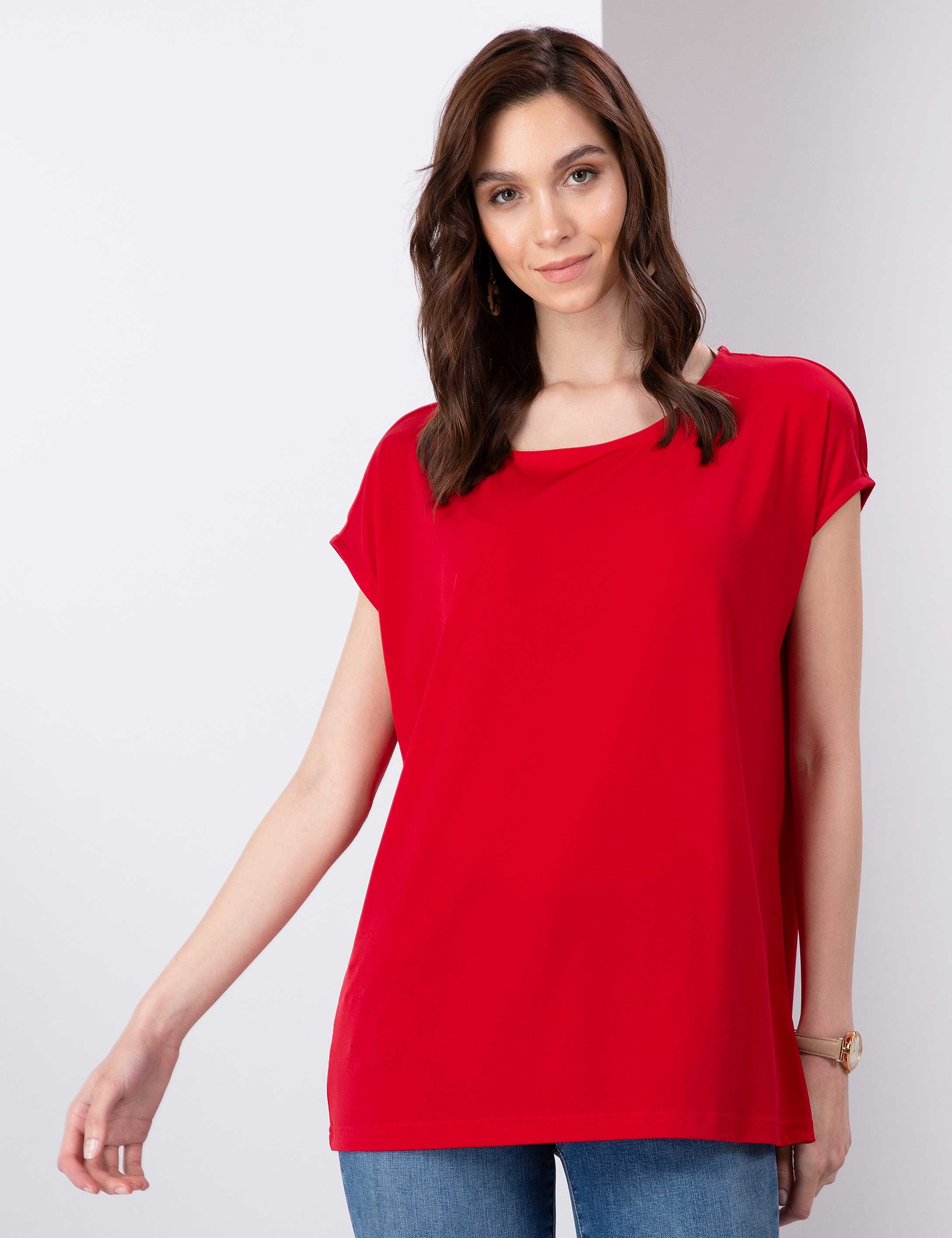 Kırmızı Comfort Fit Kayık Yaka T-Shirt