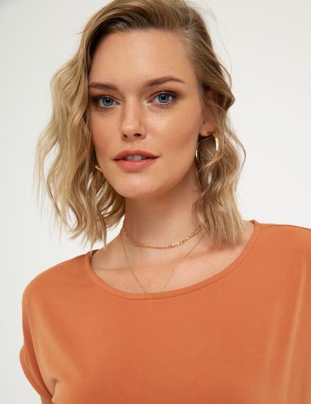 Taba Comfort Fit Kayık Yaka T-Shirt - 50197781110