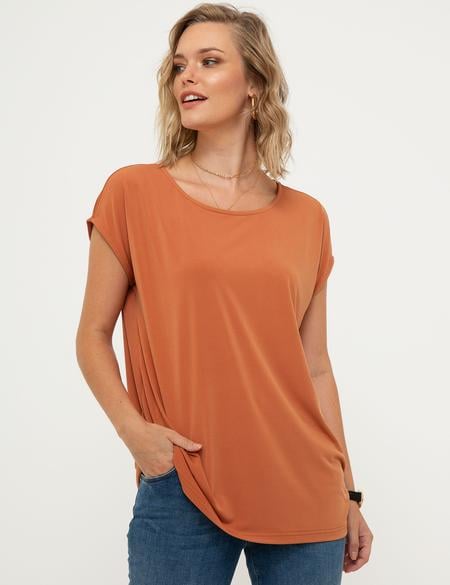 Taba Comfort Fit Kayık Yaka T-Shirt - 50197781110