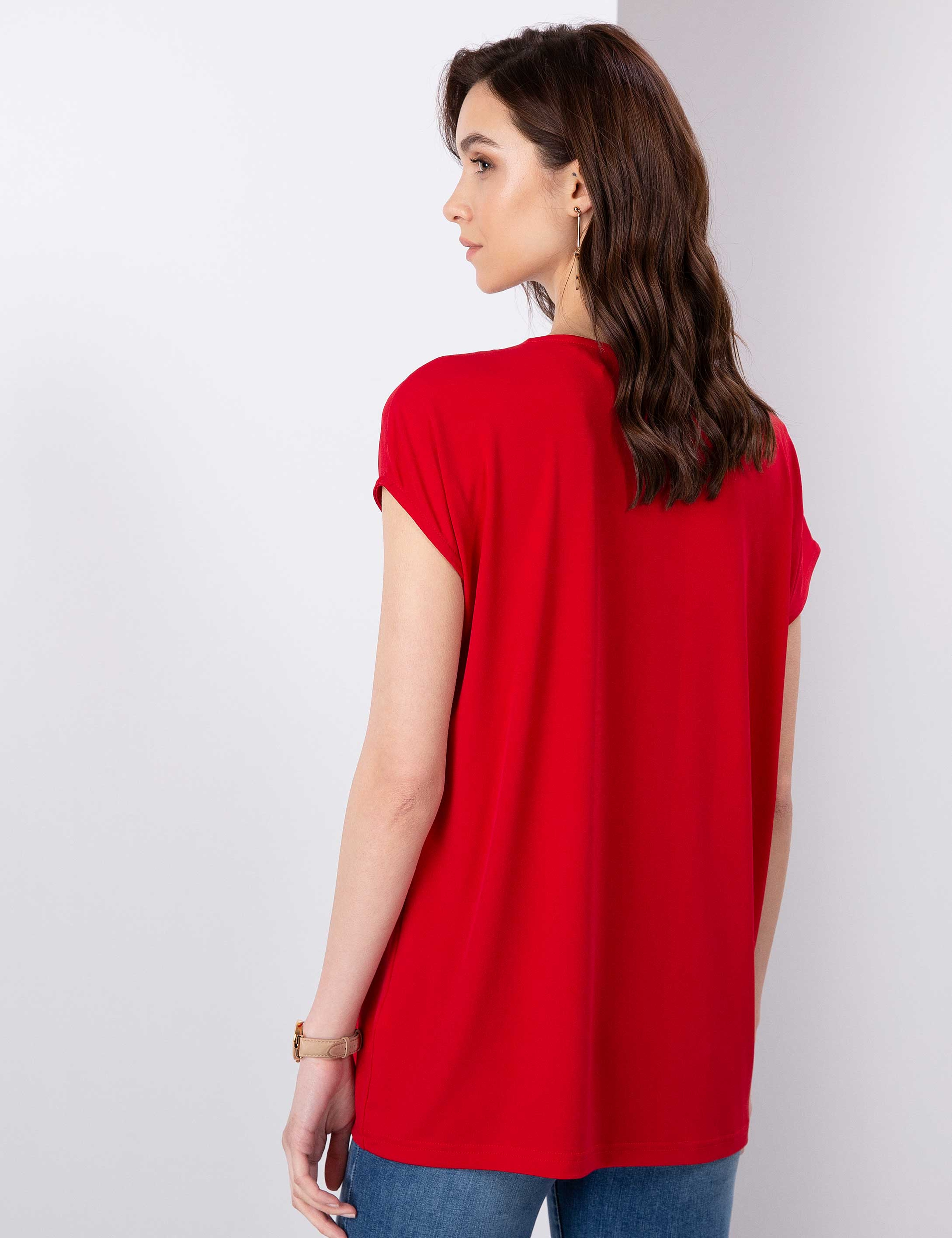 Kırmızı Comfort Fit Kayık Yaka T-Shirt - Image 3