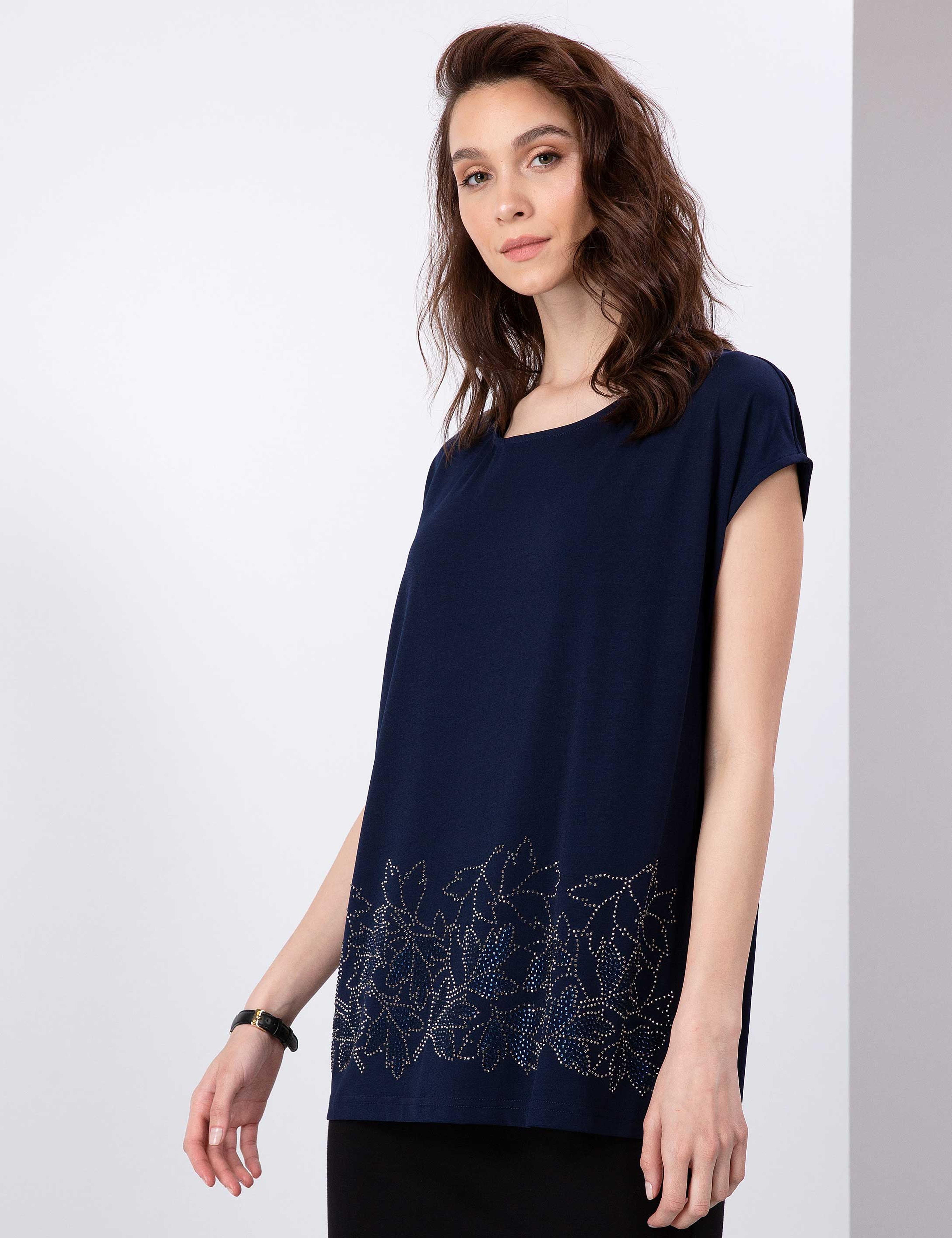 Lacivert Comfort Fit Bluz - Image 2