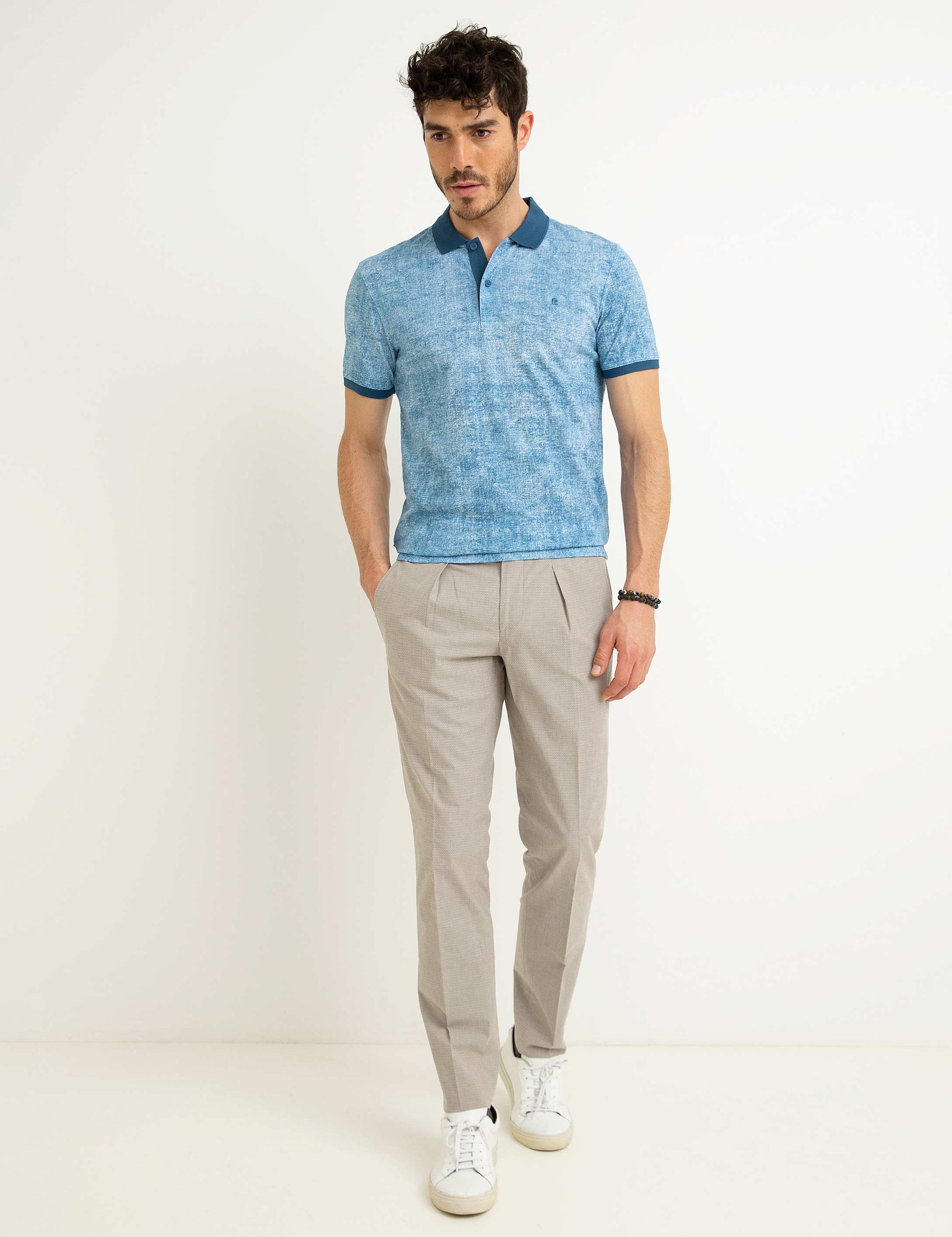 İndigo Mavi Slim Fit Polo Yaka T-Shirt