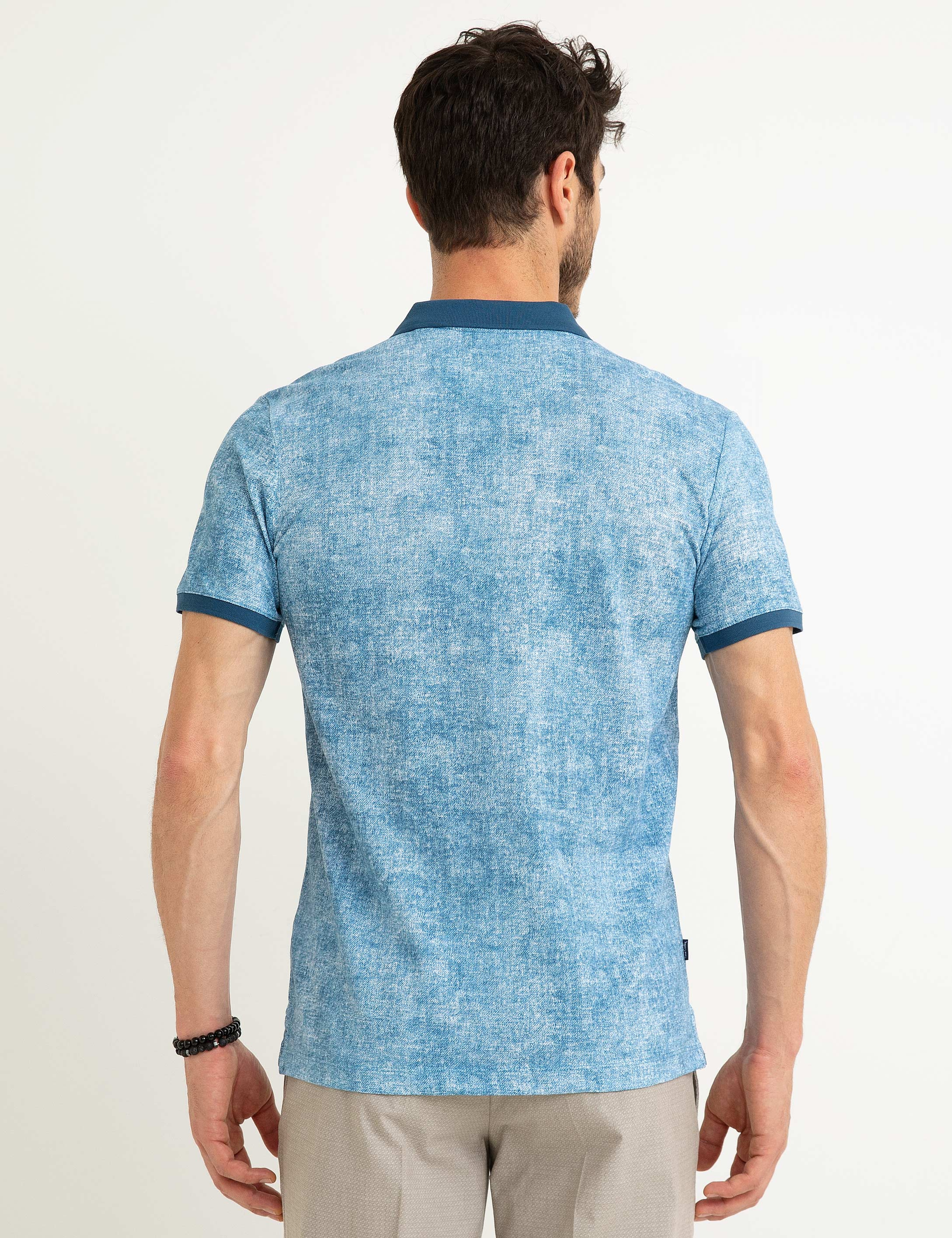 İndigo Mavi Slim Fit Polo Yaka T-Shirt
