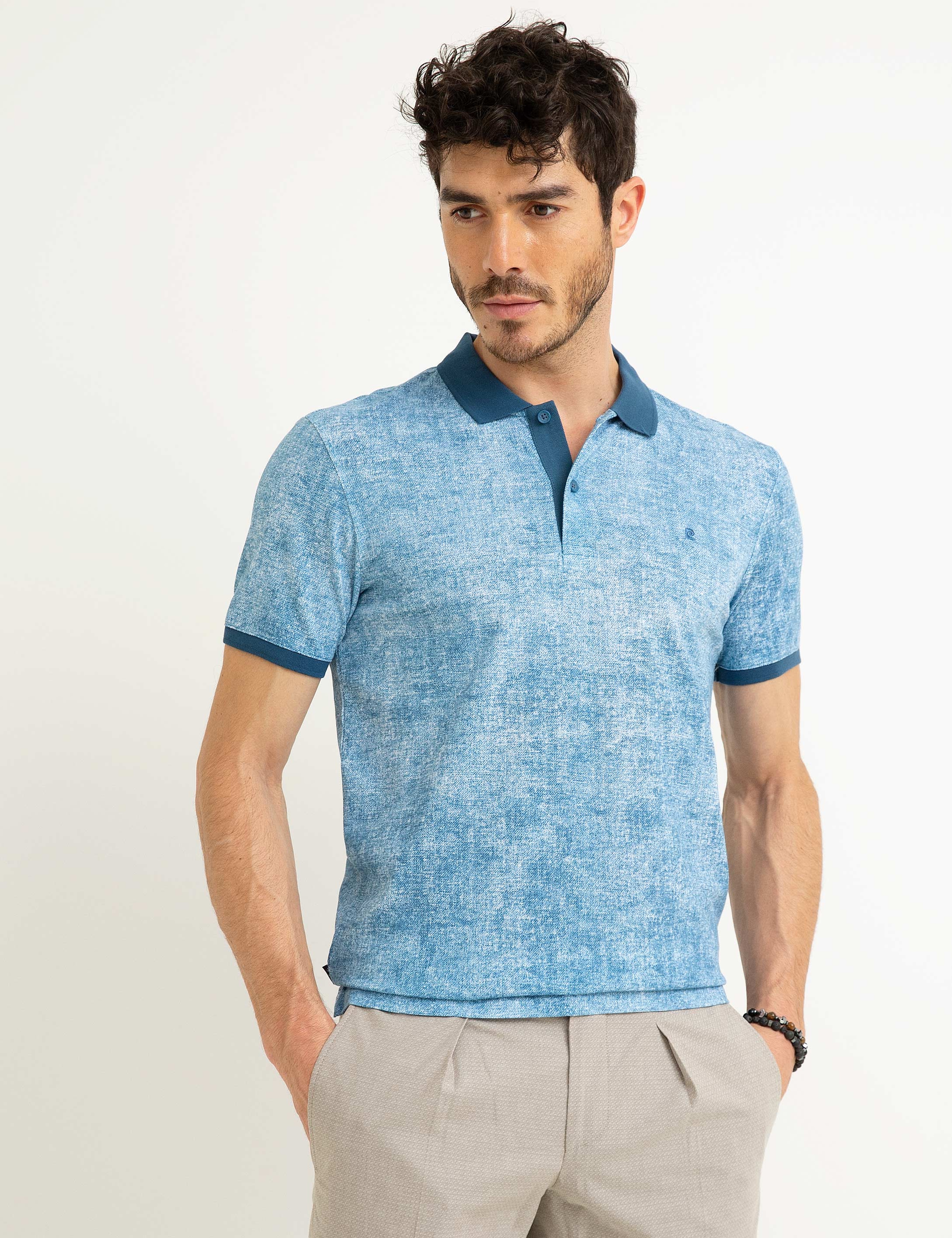 İndigo Mavi Slim Fit Polo Yaka T-Shirt - Image 2